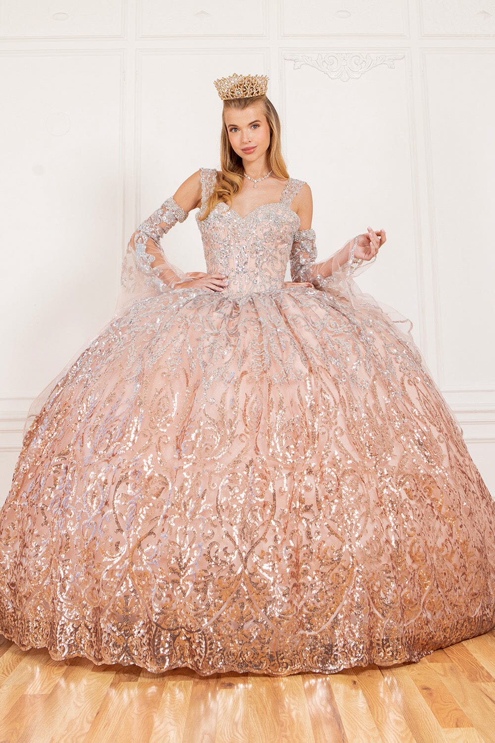 Bell Sleeve Cold Shoulder Ball Gown by Cinderella Couture 8080J - product image 4