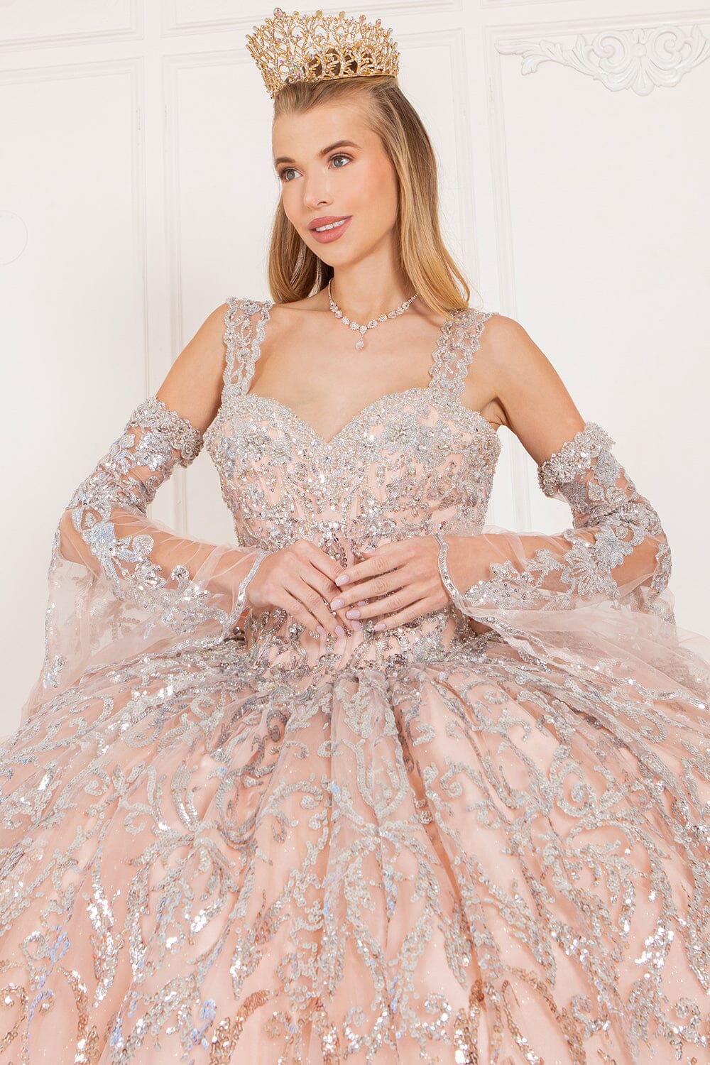 Bell Sleeve Cold Shoulder Ball Gown by Cinderella Couture 8080J - product image 3
