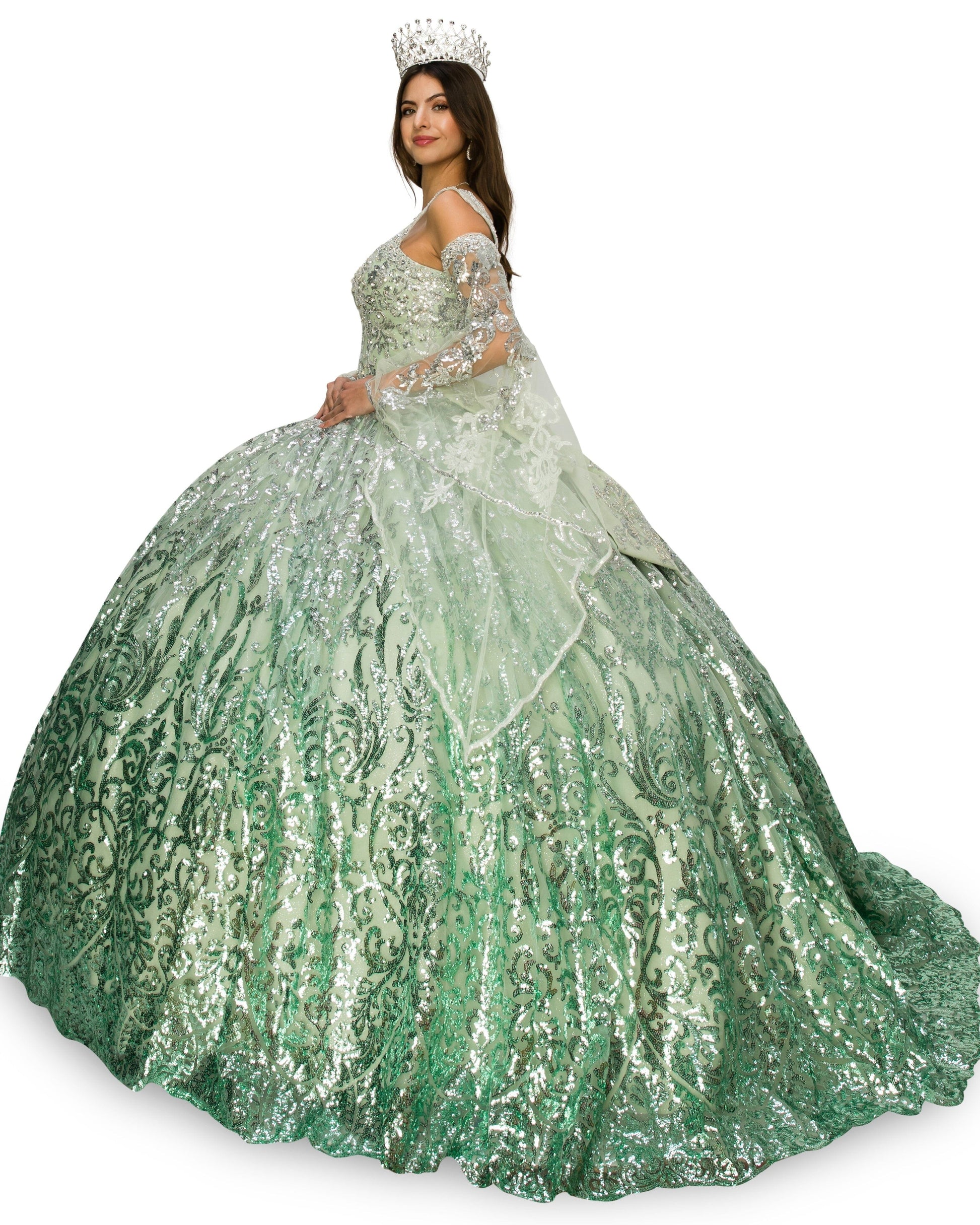 Bell Sleeve Cold Shoulder Ball Gown by Cinderella Couture 8080J - product image 12