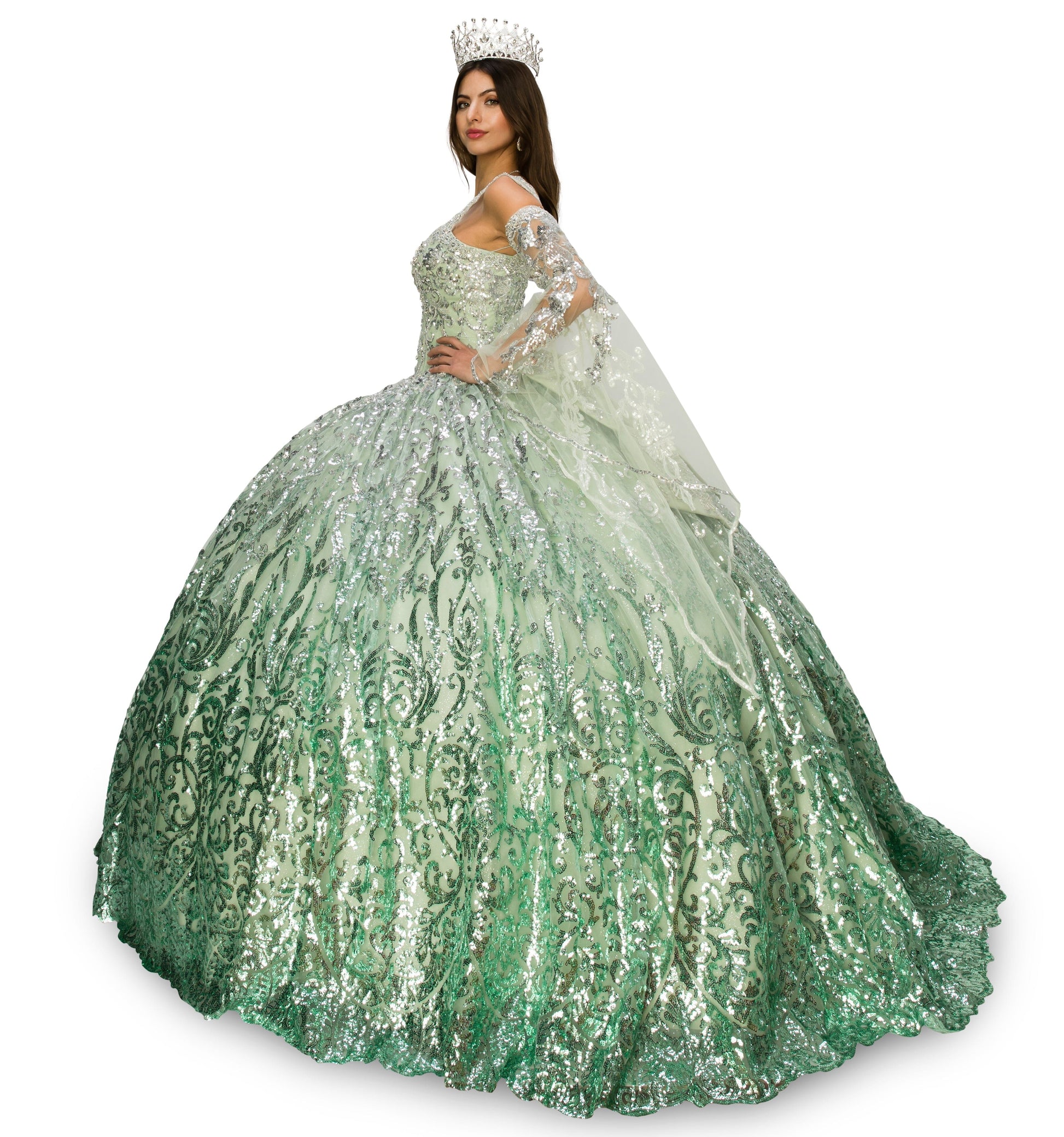 Bell Sleeve Cold Shoulder Ball Gown by Cinderella Couture 8080J - product image 14