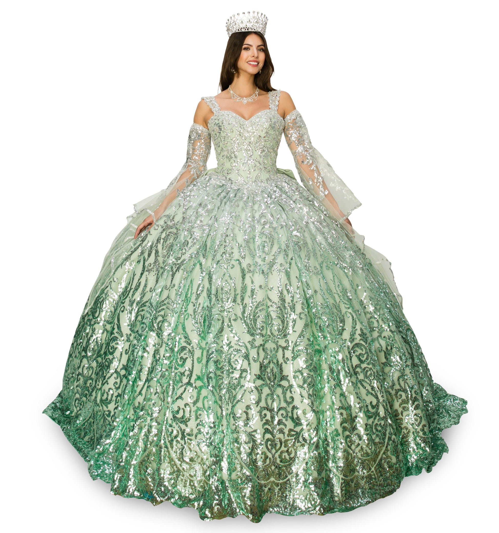 Bell Sleeve Cold Shoulder Ball Gown by Cinderella Couture 8080J - product image 11