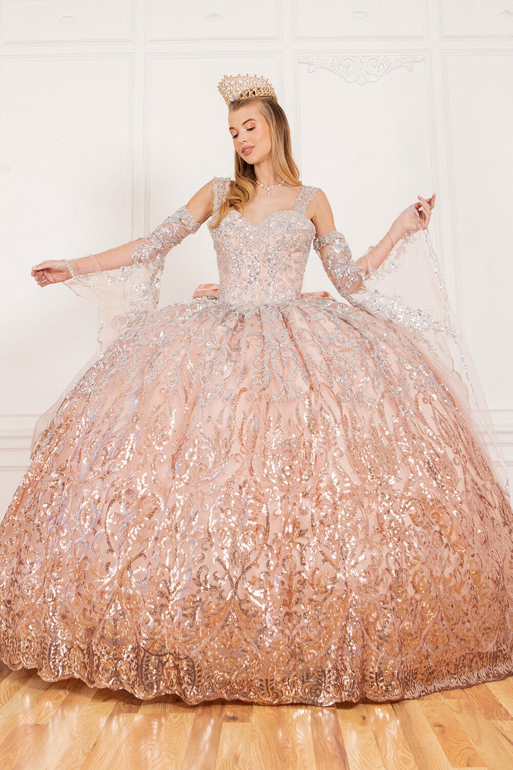 Bell Sleeve Cold Shoulder Ball Gown by Cinderella Couture 8080J - product image 5
