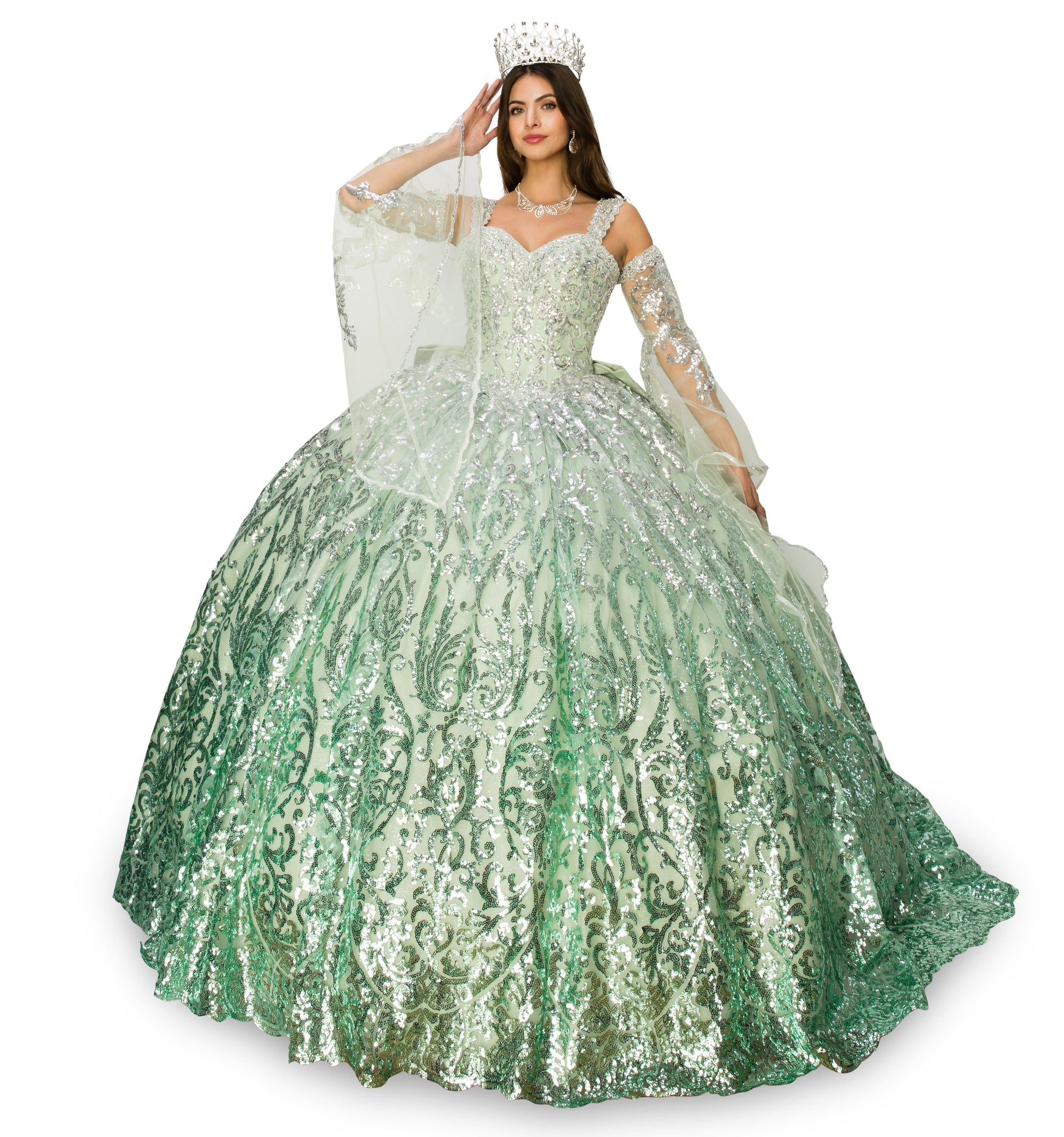Bell Sleeve Cold Shoulder Ball Gown by Cinderella Couture 8080J - product image 9