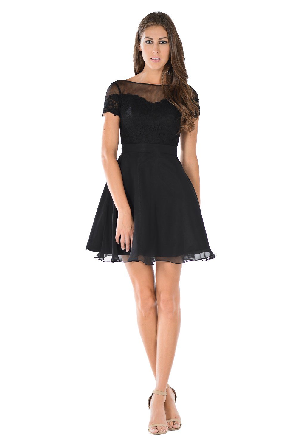 Black Short Lace Bodice Dress with Short Sleeves by Poly USA - product image 1