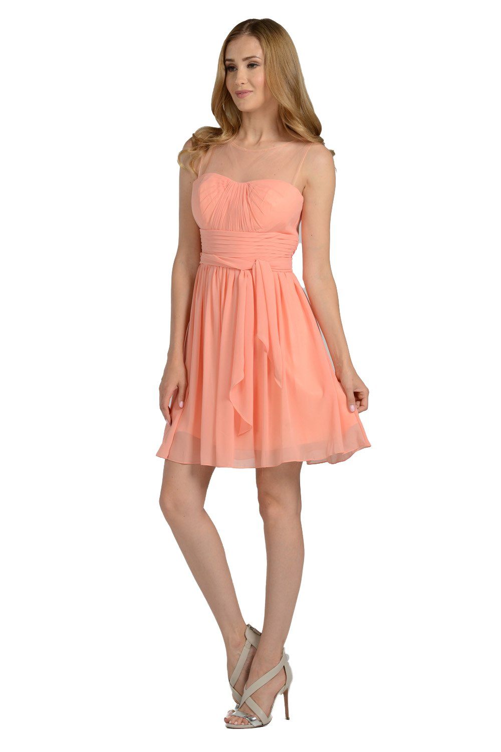 Blush Pink Short Sleeveless Illusion Dress with Bow by Poly USA - product image 3
