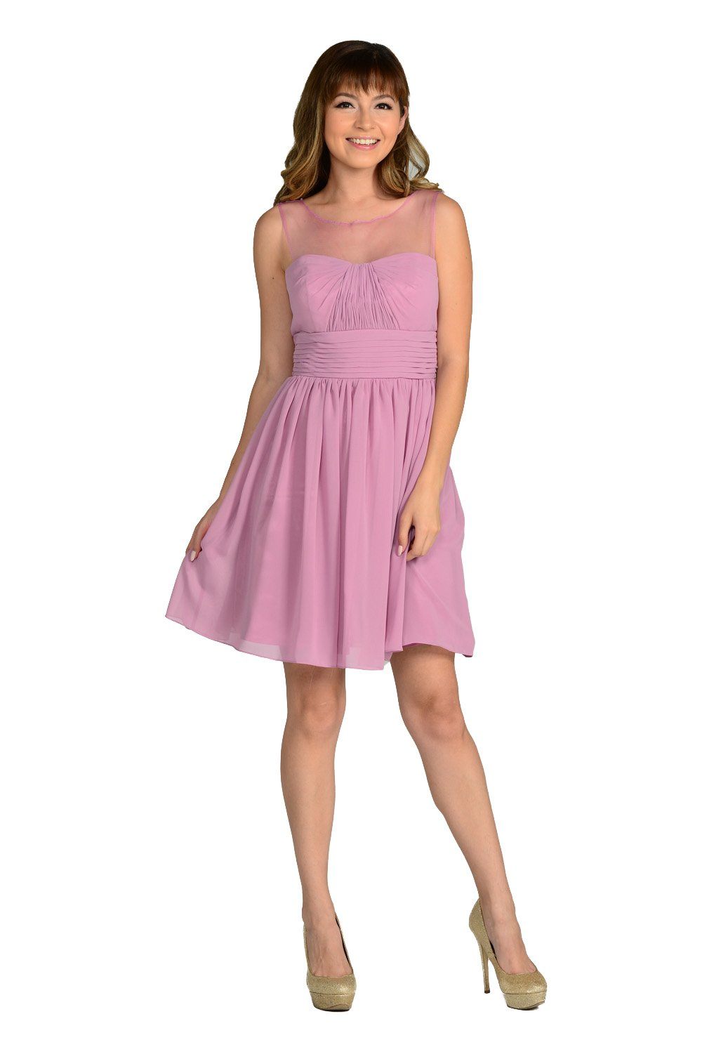 Blush Pink Short Sleeveless Illusion Dress with Bow by Poly USA - product image 4