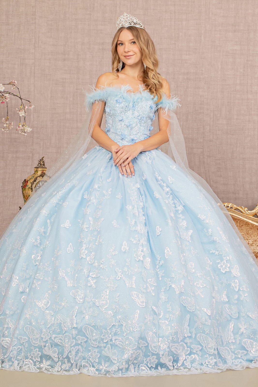 Butterfly Print Off Shoulder Ball Gown by Elizabeth K GL3166 - product image 1