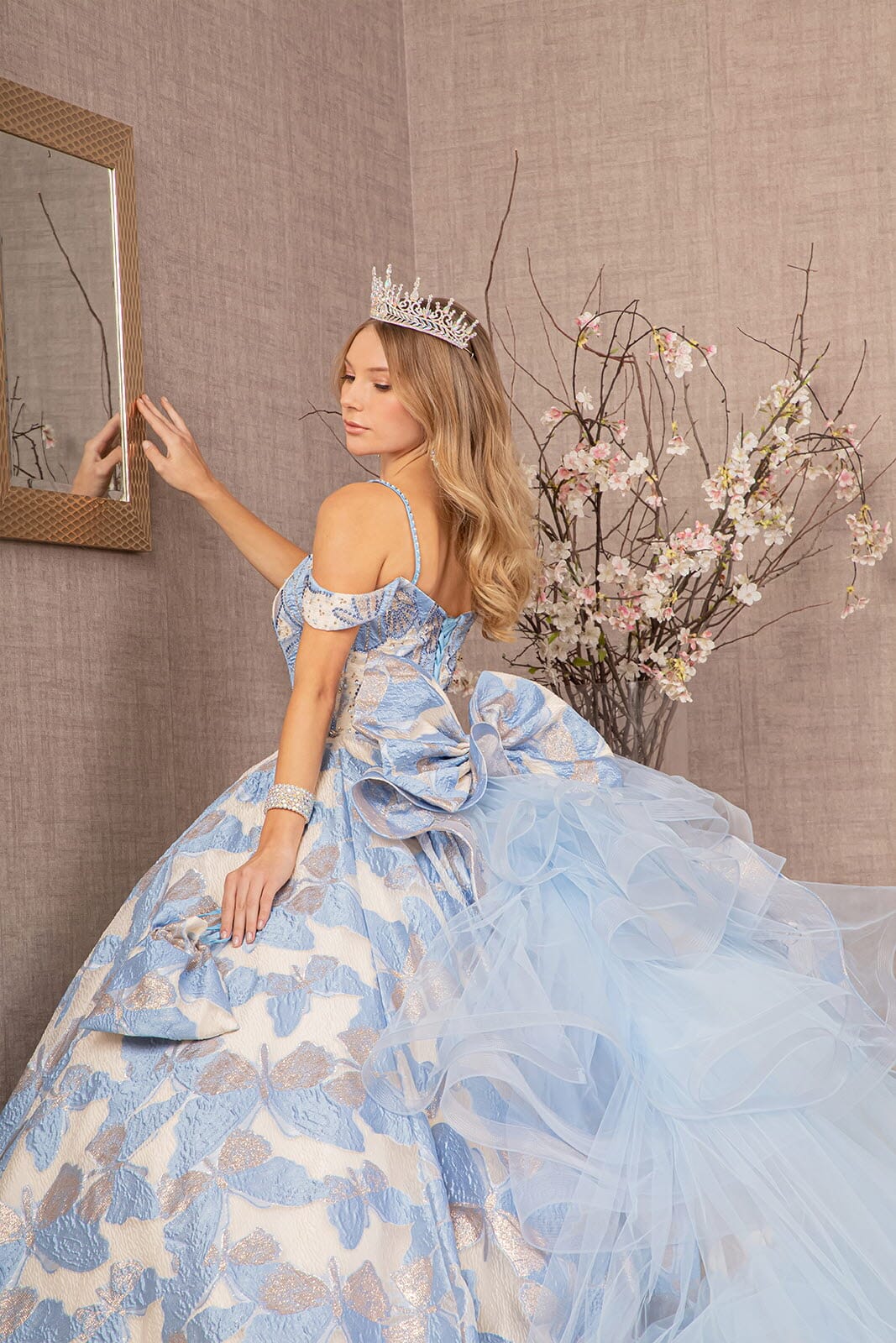 Butterfly Print Ruffled Ball Gown by Elizabeth K GL3174 - product image 4