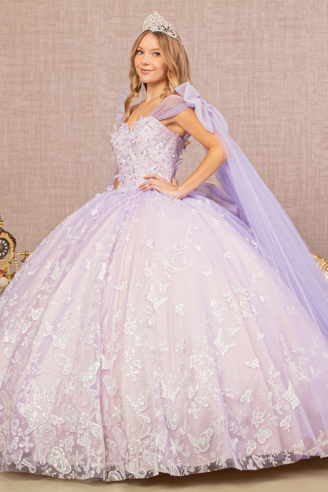 Butterfly Ribbon Sleeve Ball Gown by Elizabeth K GL3175 - product image 5