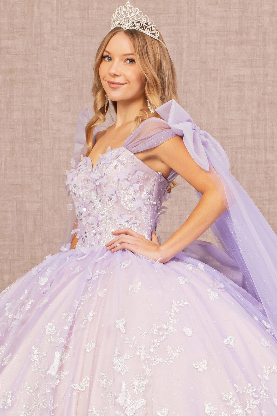 Butterfly Ribbon Sleeve Ball Gown by Elizabeth K GL3175 - product image 3