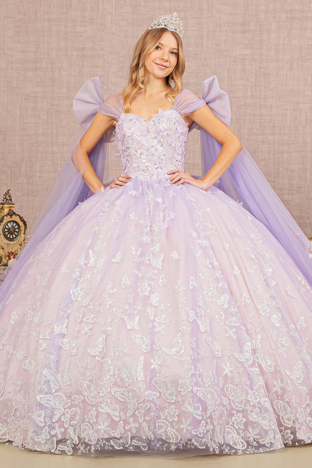 Butterfly Ribbon Sleeve Ball Gown by Elizabeth K GL3175 - product image 1