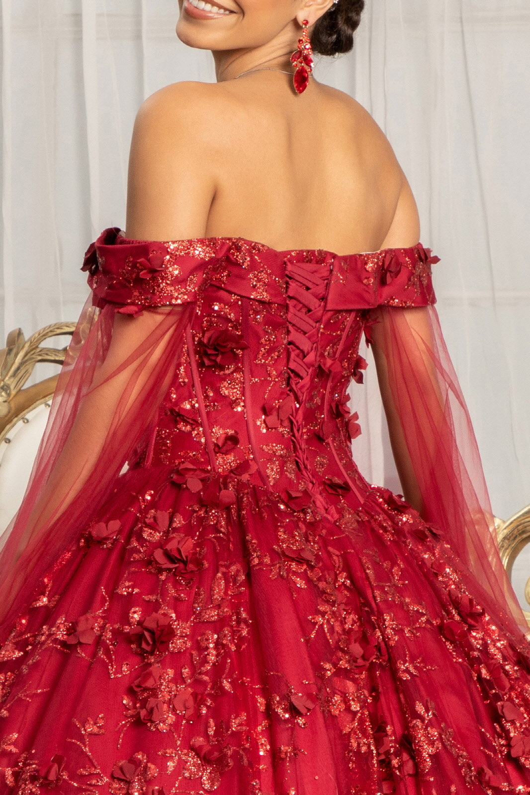 3D Floral Cape Sleeve Ball Gown by Elizabeth K GL1970 - product image 4