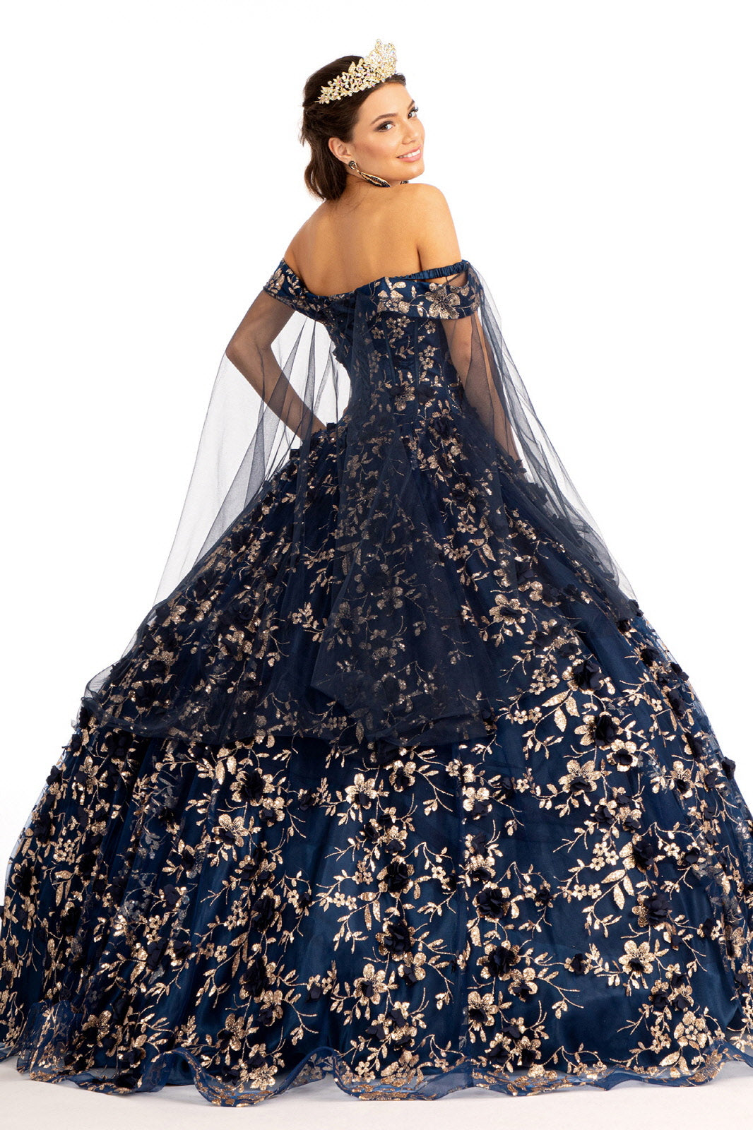 3D Floral Cape Sleeve Ball Gown by Elizabeth K GL1970 - product image 7
