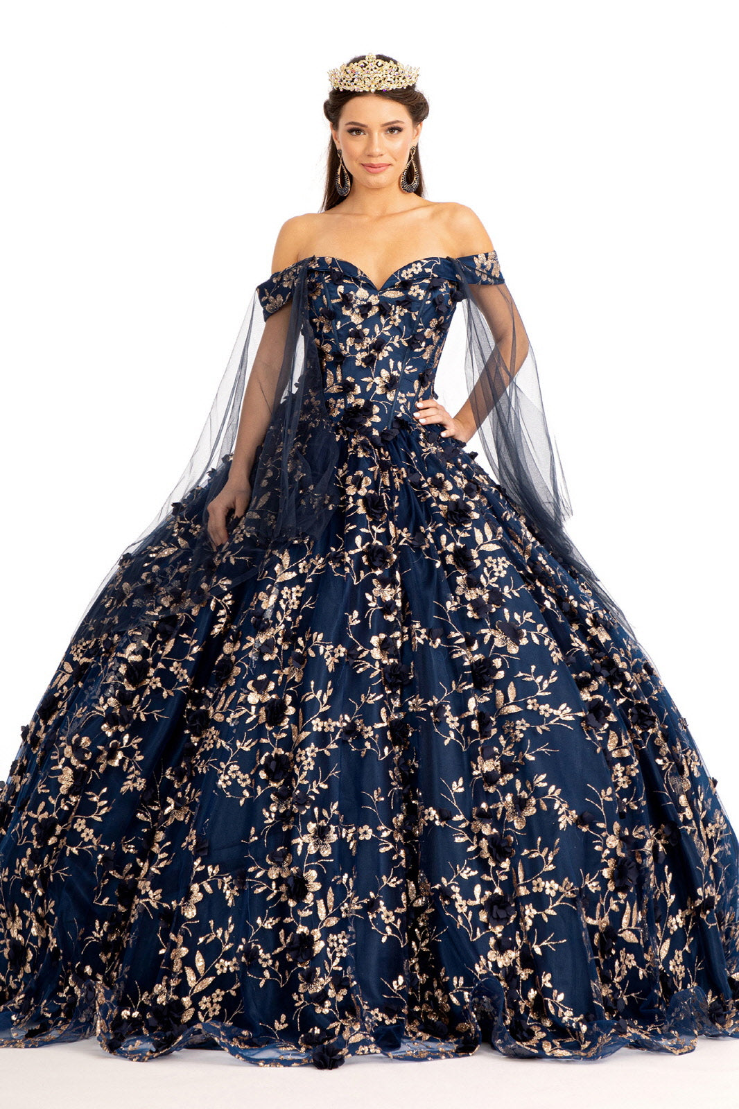 3D Floral Cape Sleeve Ball Gown by Elizabeth K GL1970 - product image 8