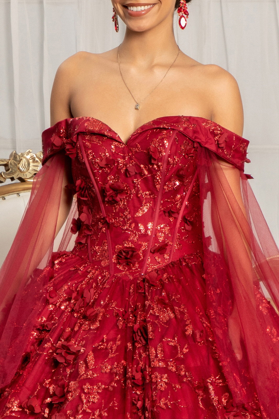 3D Floral Cape Sleeve Ball Gown by Elizabeth K GL1970 - product image 3