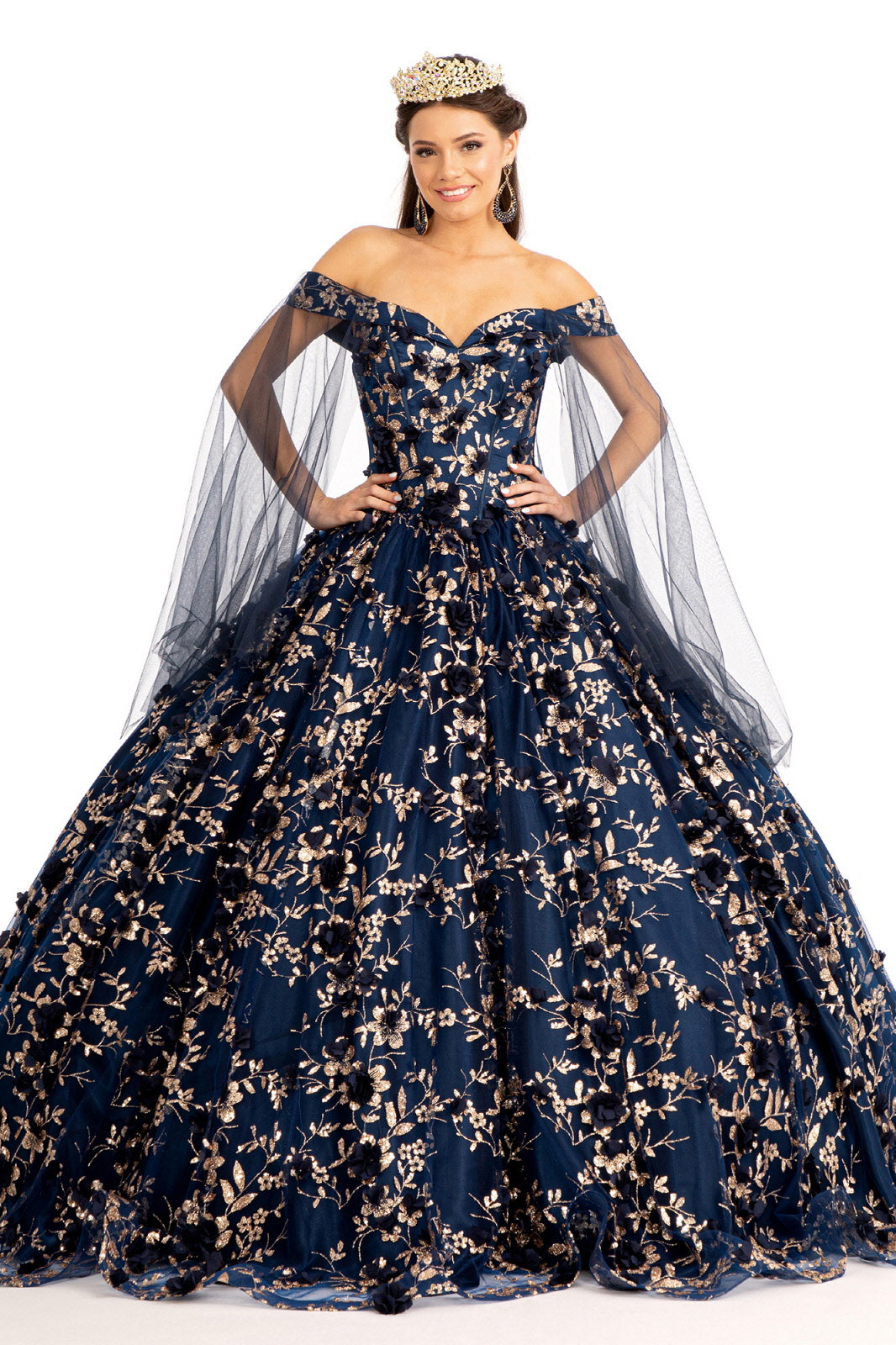 3D Floral Cape Sleeve Ball Gown by Elizabeth K GL1970 - product image 6