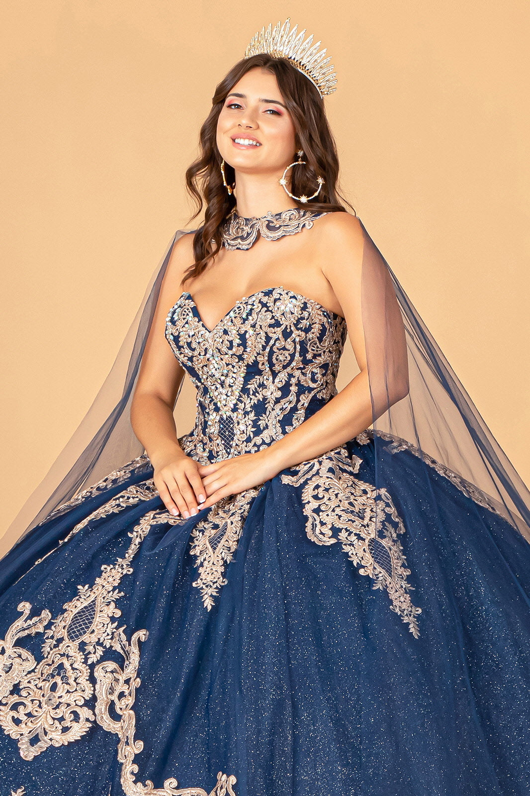 Cape Strapless Glitter Ball Gown by Elizabeth K GL3078 - product image 16