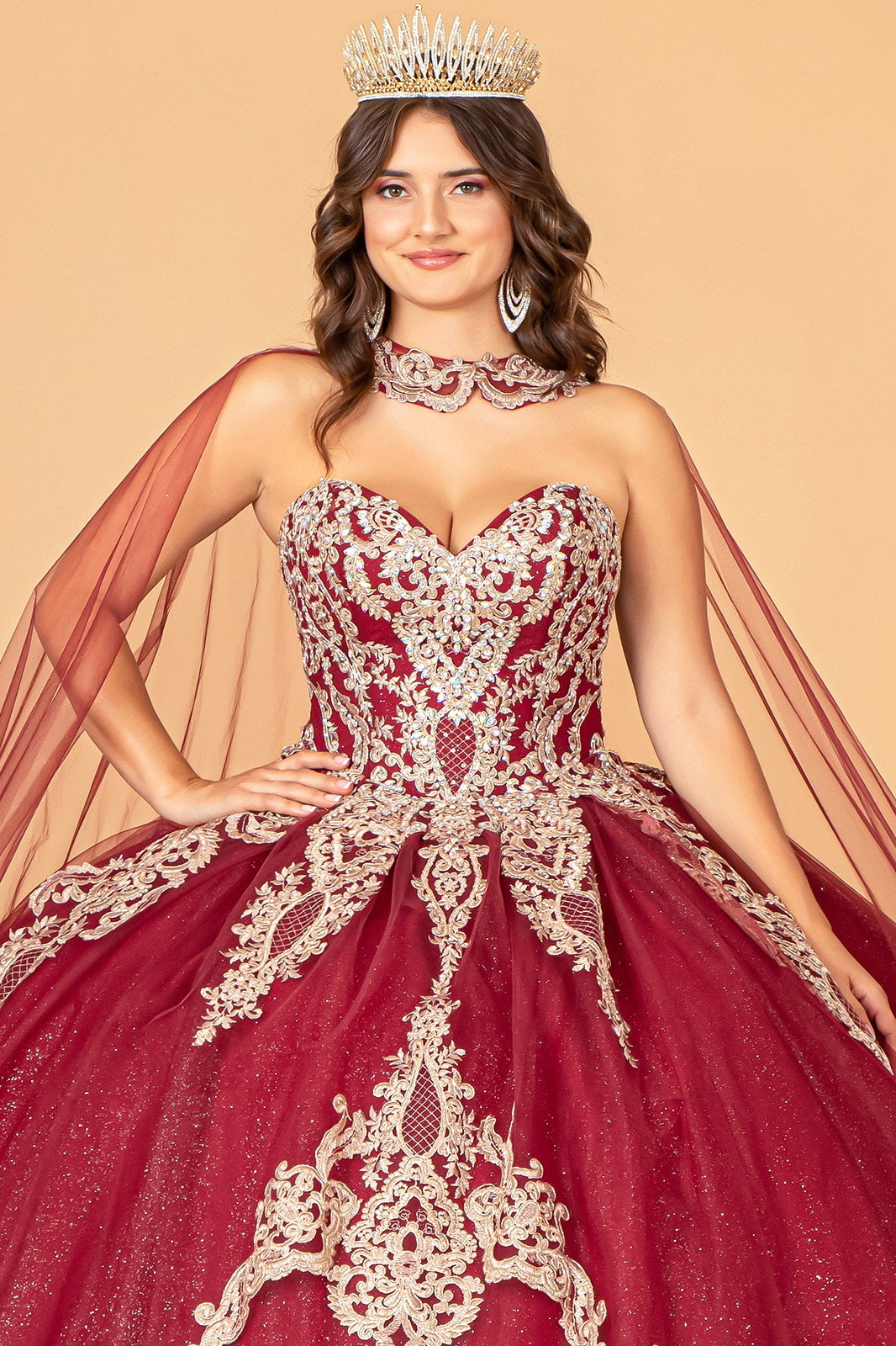 Cape Strapless Glitter Ball Gown by Elizabeth K GL3078 - product image 22