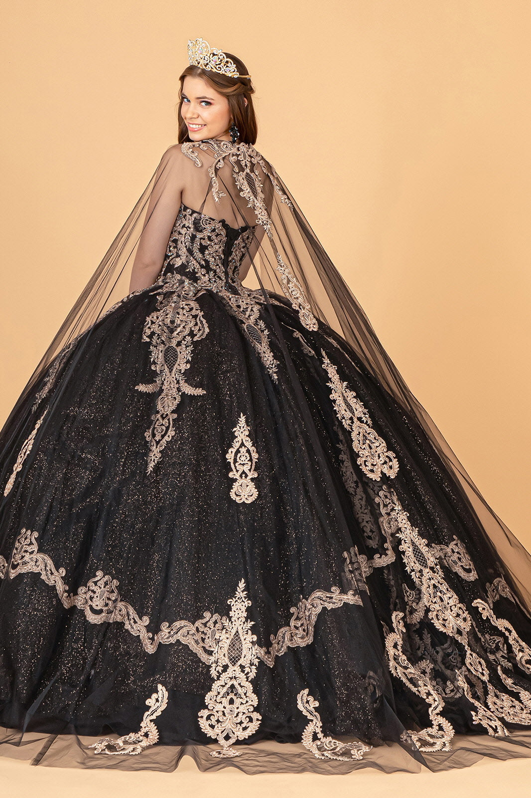 Cape Strapless Glitter Ball Gown by Elizabeth K GL3078 - product image 2