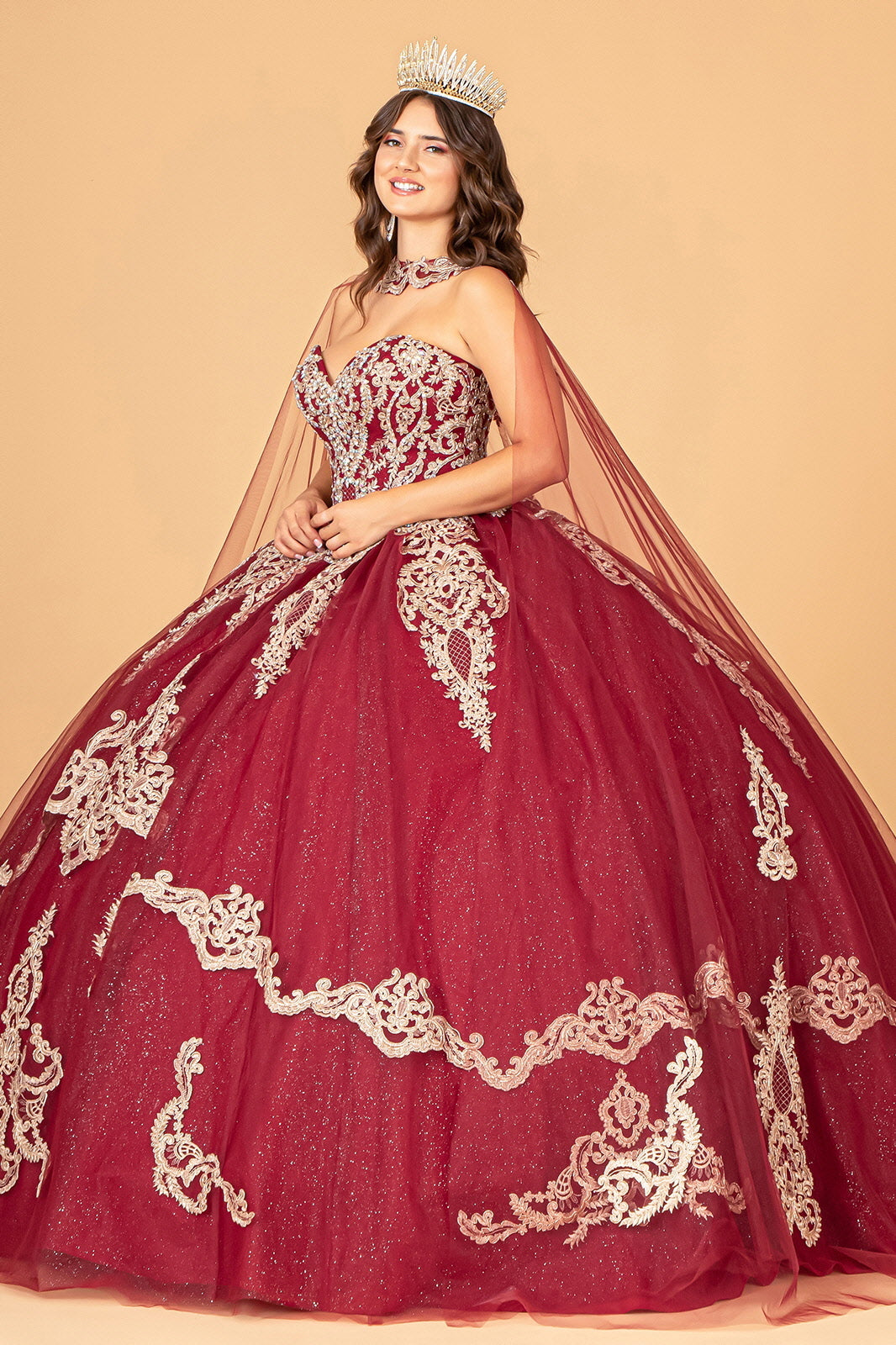 Cape Strapless Glitter Ball Gown by Elizabeth K GL3078 - product image 21