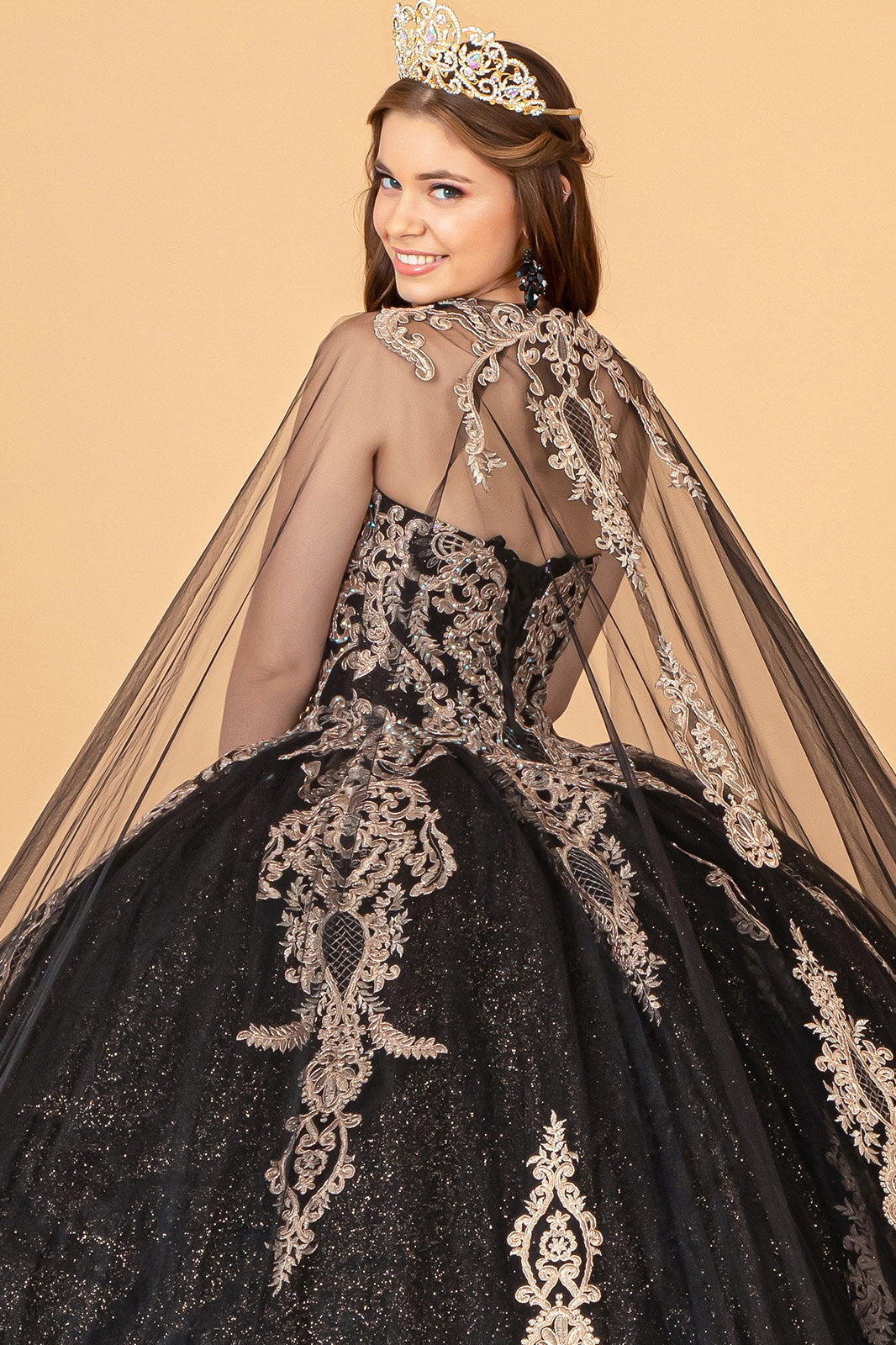 Cape Strapless Glitter Ball Gown by Elizabeth K GL3078 - product image 4
