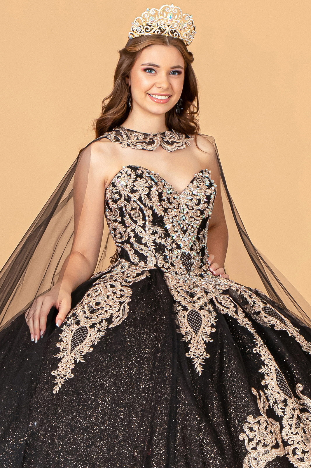 Cape Strapless Glitter Ball Gown by Elizabeth K GL3078 - product image 3