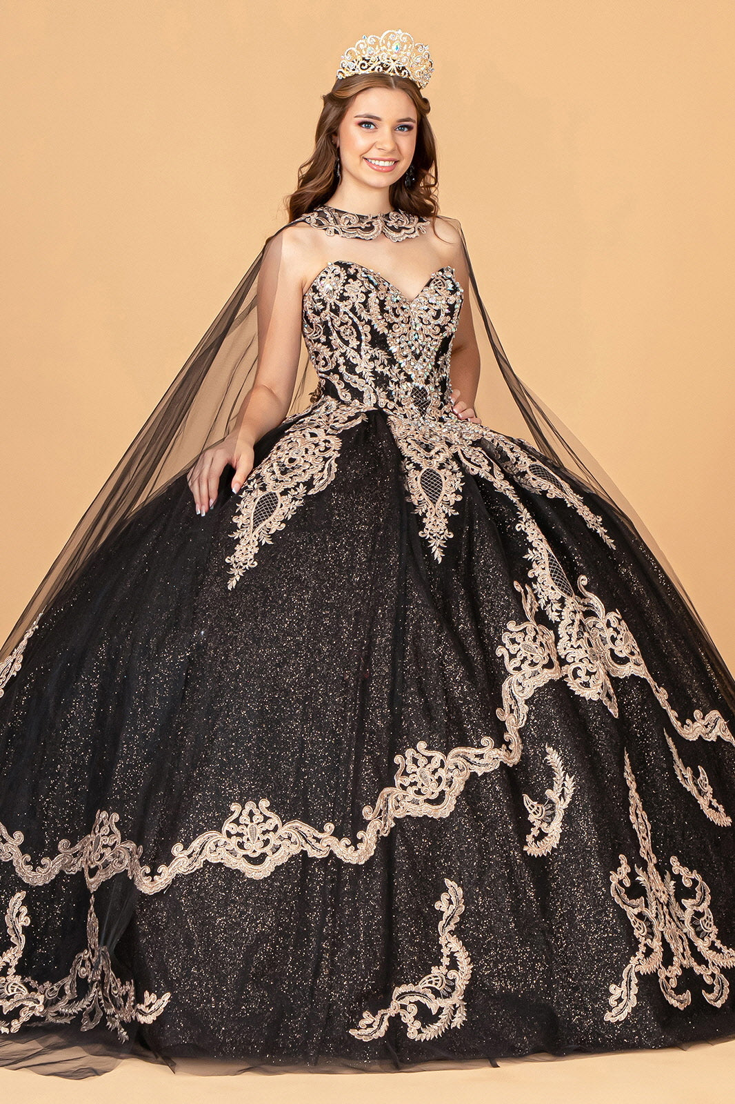 Cape Strapless Glitter Ball Gown by Elizabeth K GL3078 - product image 1