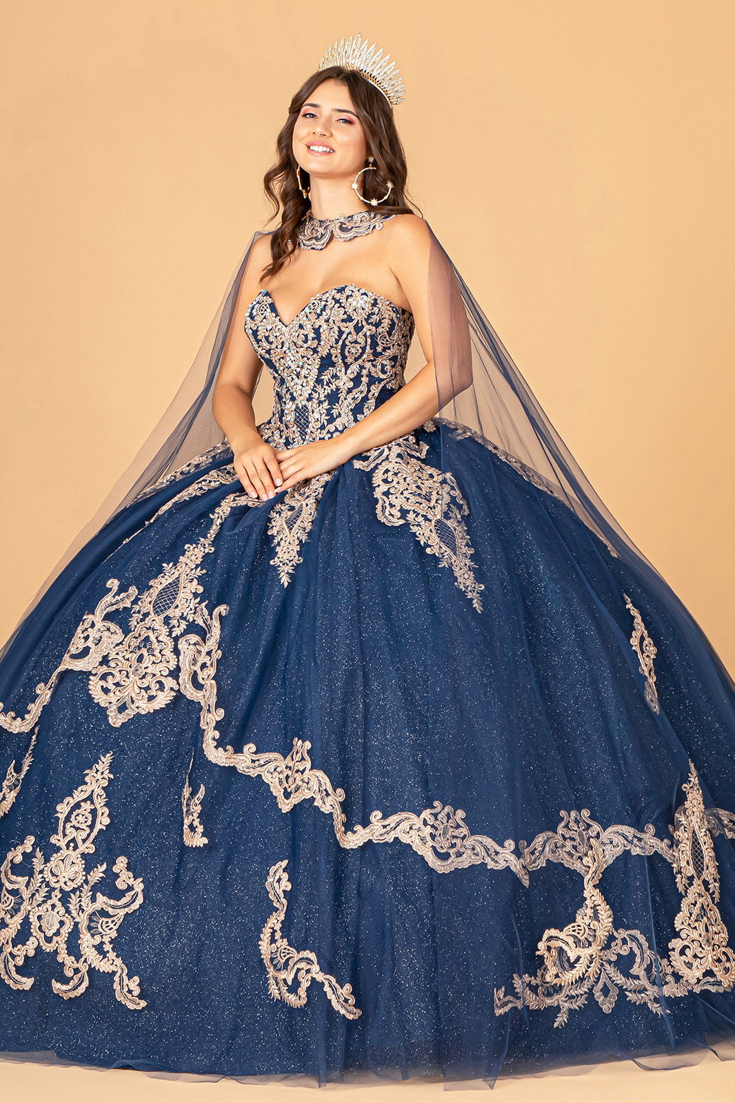 Cape Strapless Glitter Ball Gown by Elizabeth K GL3078 - product image 14
