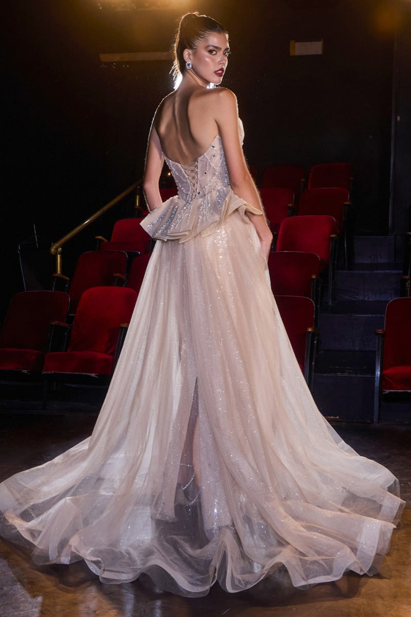 Fitted Column Gown with Tulle Overskirt by Ladivine CB175