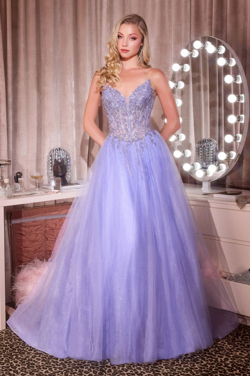 A-Line Evening Gown with Crystal Bodice by Ladivine CD721