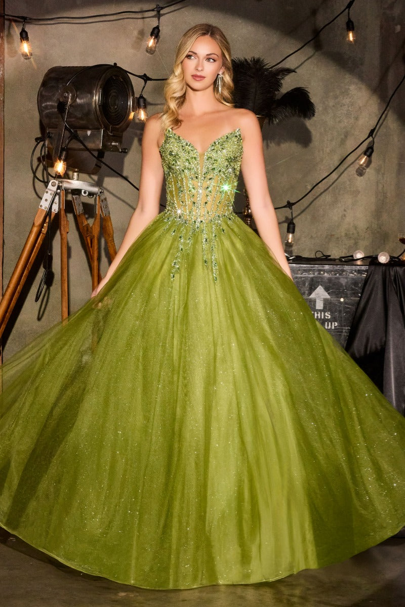 A-Line Evening Gown with Crystal Bodice by Ladivine CD721