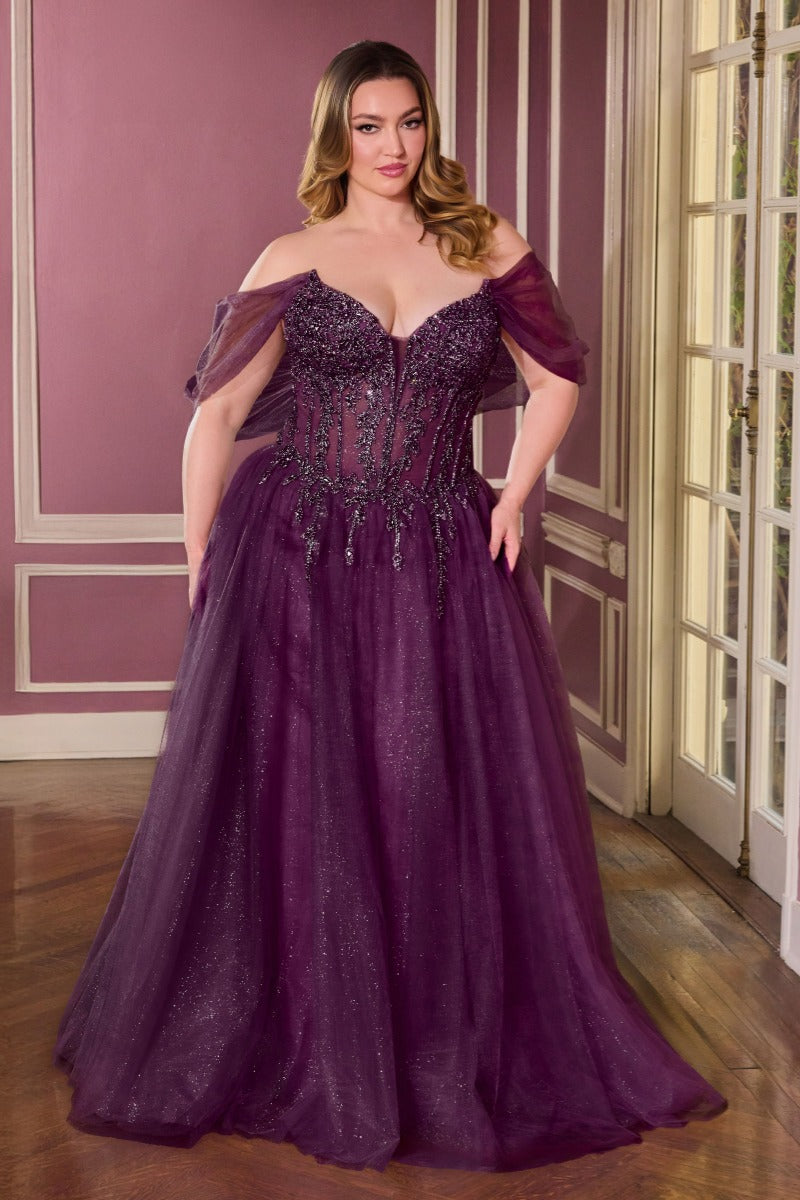 A-Line Evening Gown with Crystal Bodice by Ladivine CD721