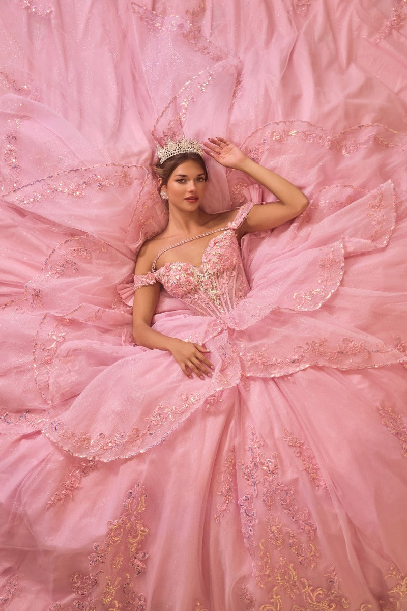 Pink floral quinceañera ball gown 15747