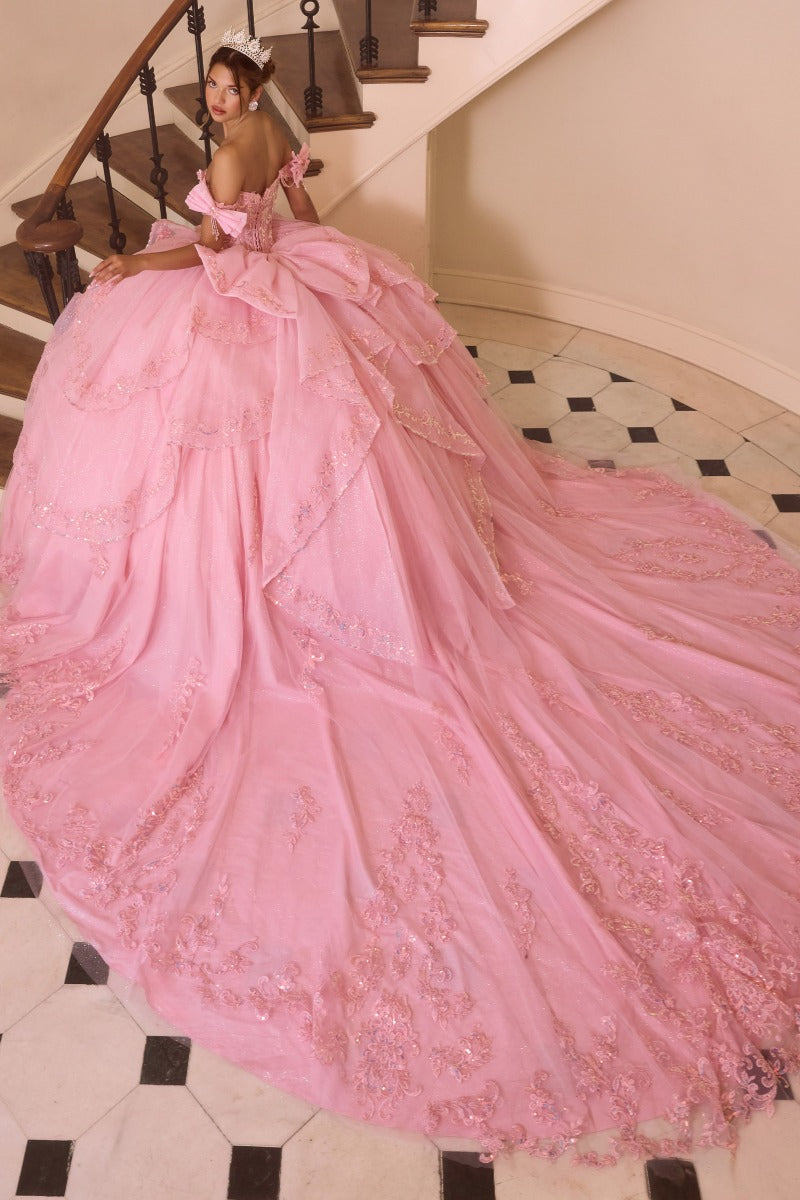 Pink floral quinceañera ball gown 15747