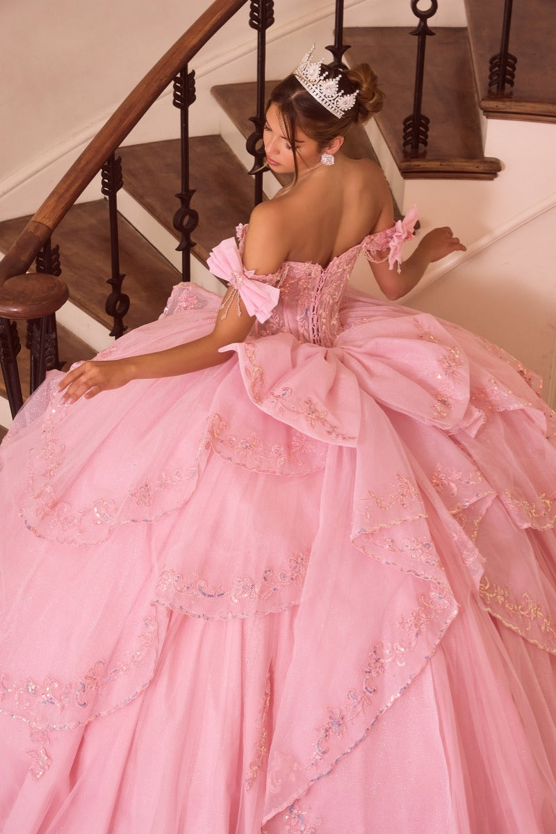 Pink floral quinceañera ball gown 15747