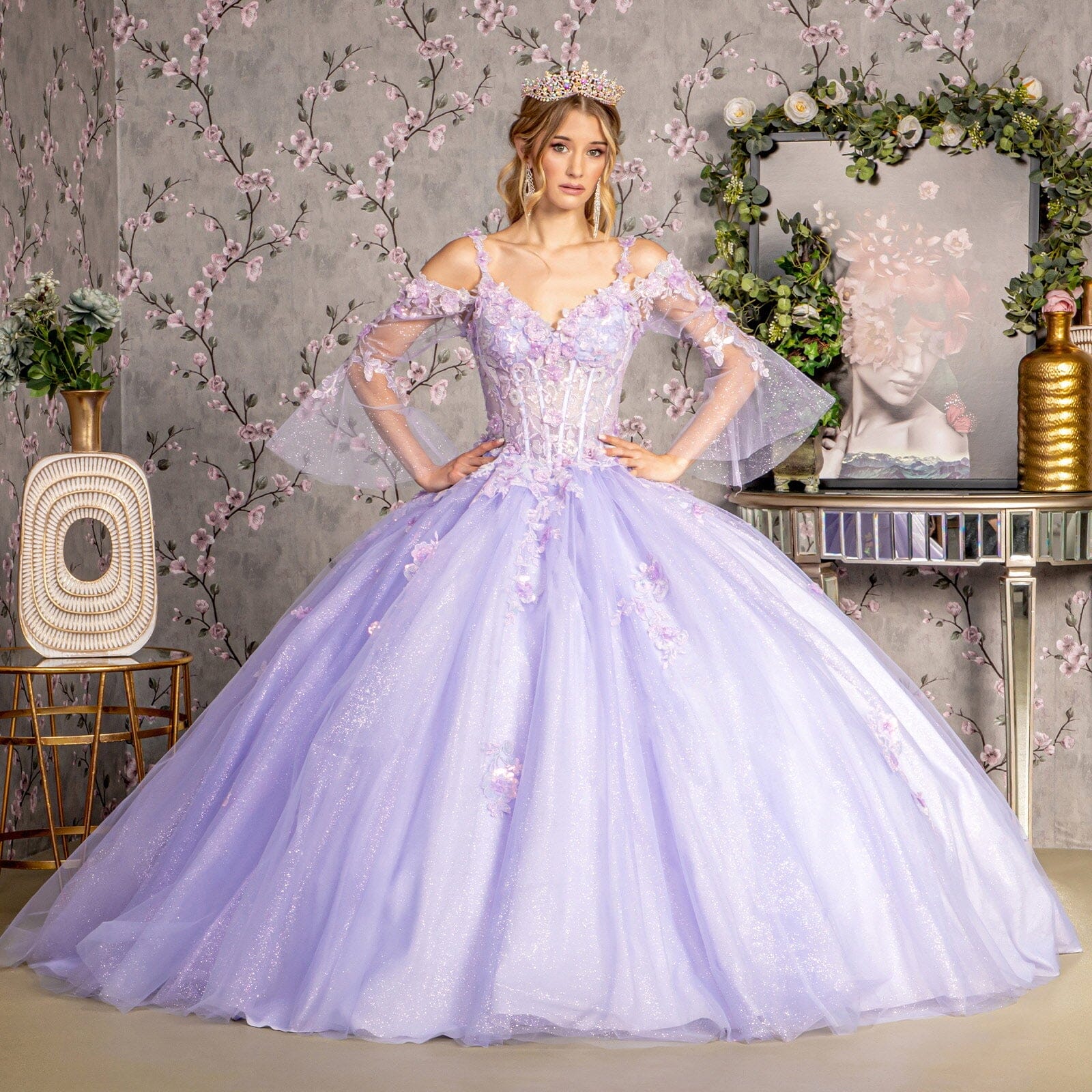Cold Shoulder Bell Sleeve Ball Gown by GLS Gloria GL3484 - product image 5