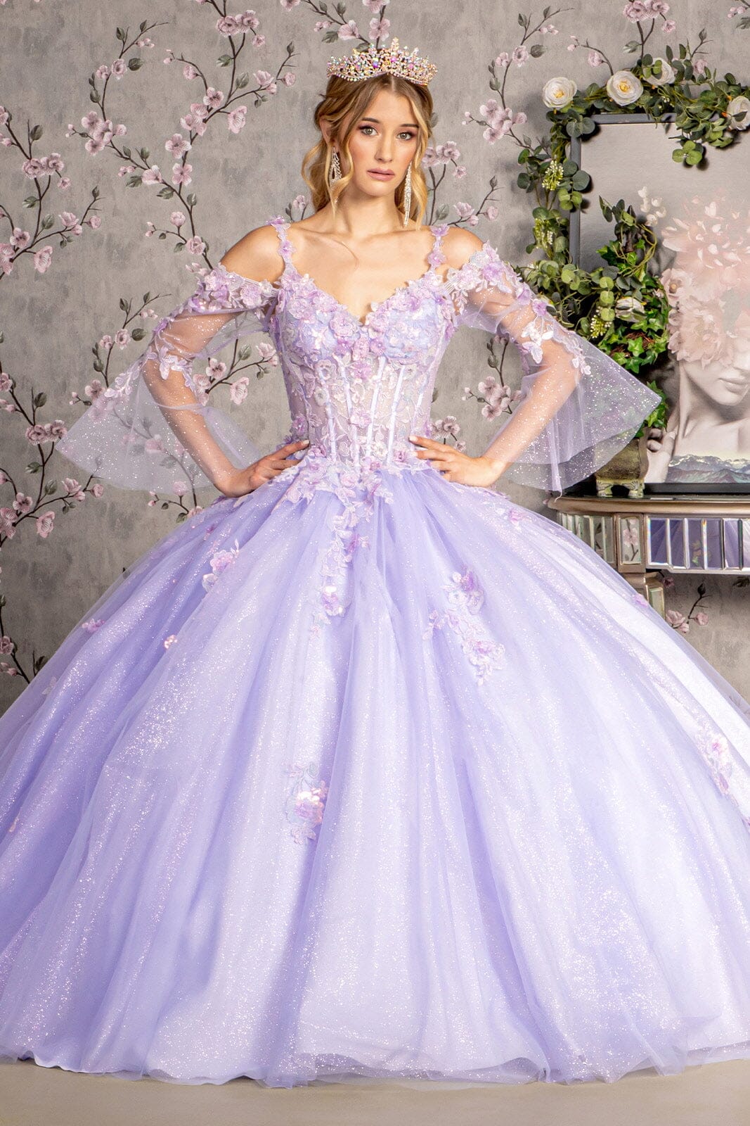 Cold Shoulder Bell Sleeve Ball Gown by GLS Gloria GL3484 - product image 1