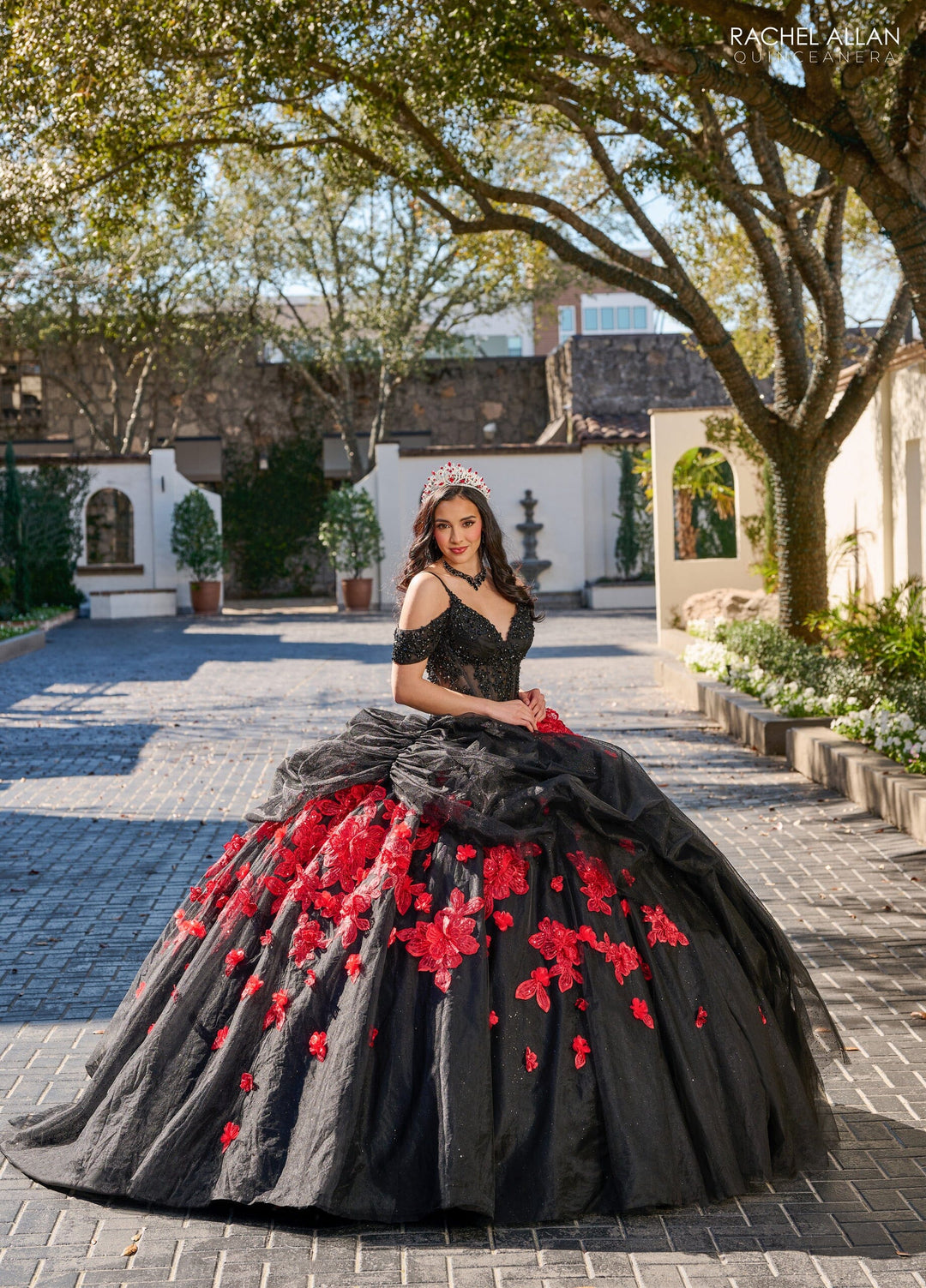 Cold Shoulder Quinceanera Dress by Rachel Allan RQ1144 - Black Red