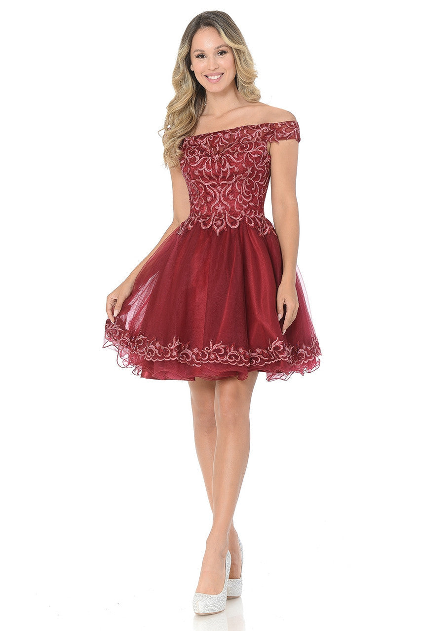 Embroidered Short Off Shoulder Dress by Lenovia 8141 - product image 1