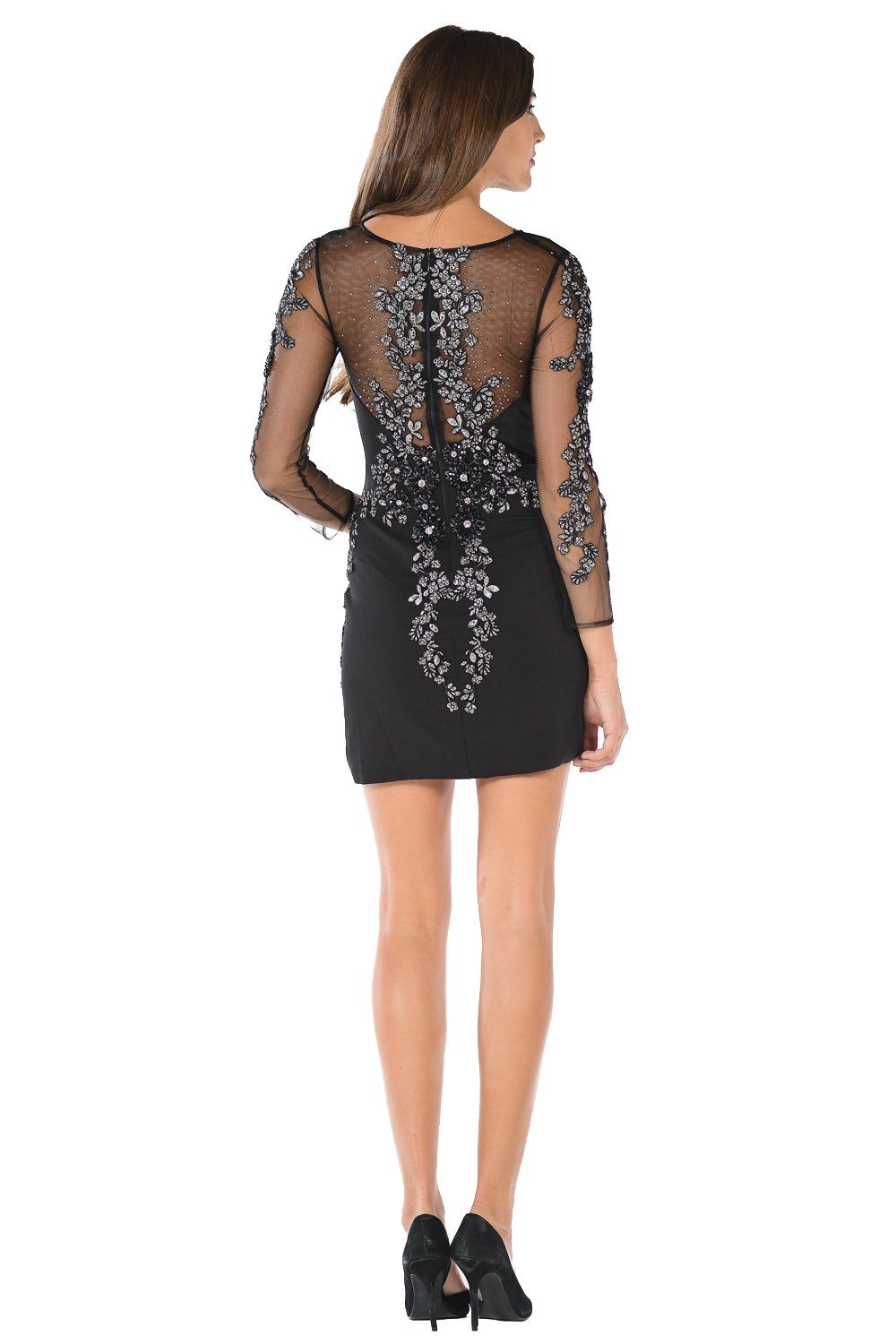Embellished Sheer Short Champagne Dress with Sleeves by Poly USA - product image 4