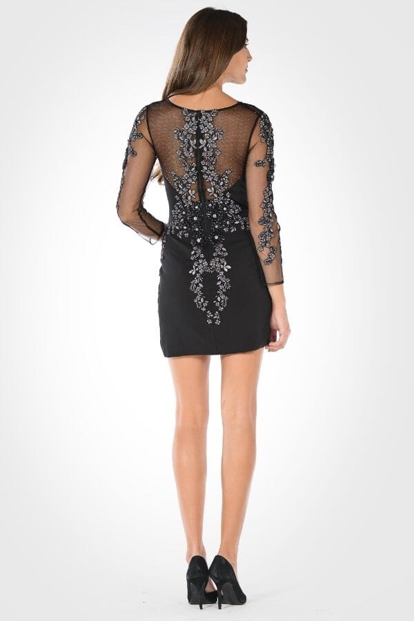 Embellished Sheer Short Dress with Sleeves by Poly USA 7754 - product image 2