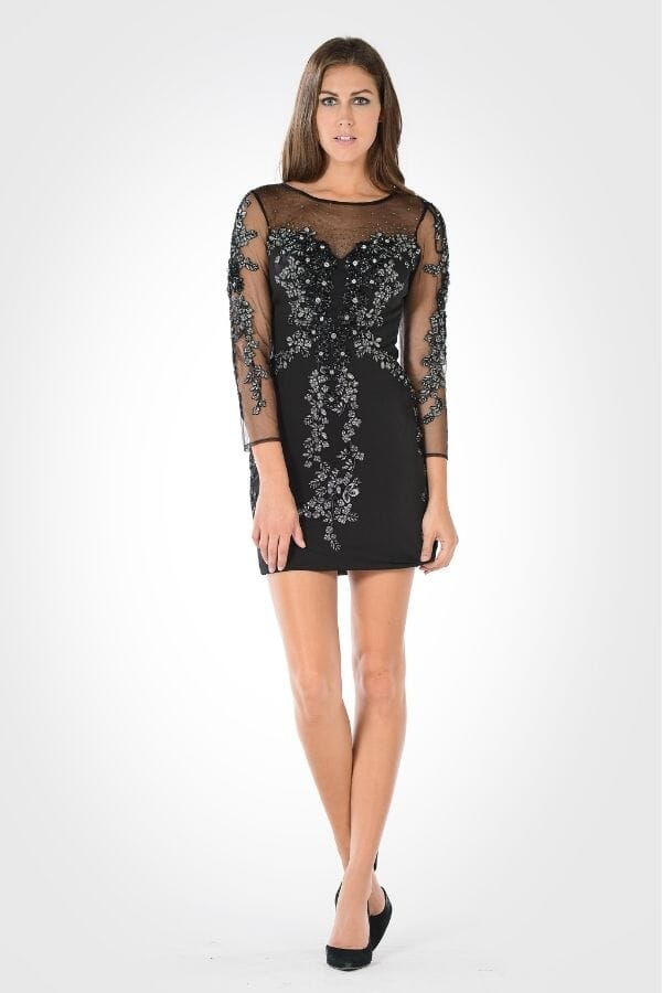 Embellished Sheer Short Dress with Sleeves by Poly USA 7754 - product image 1