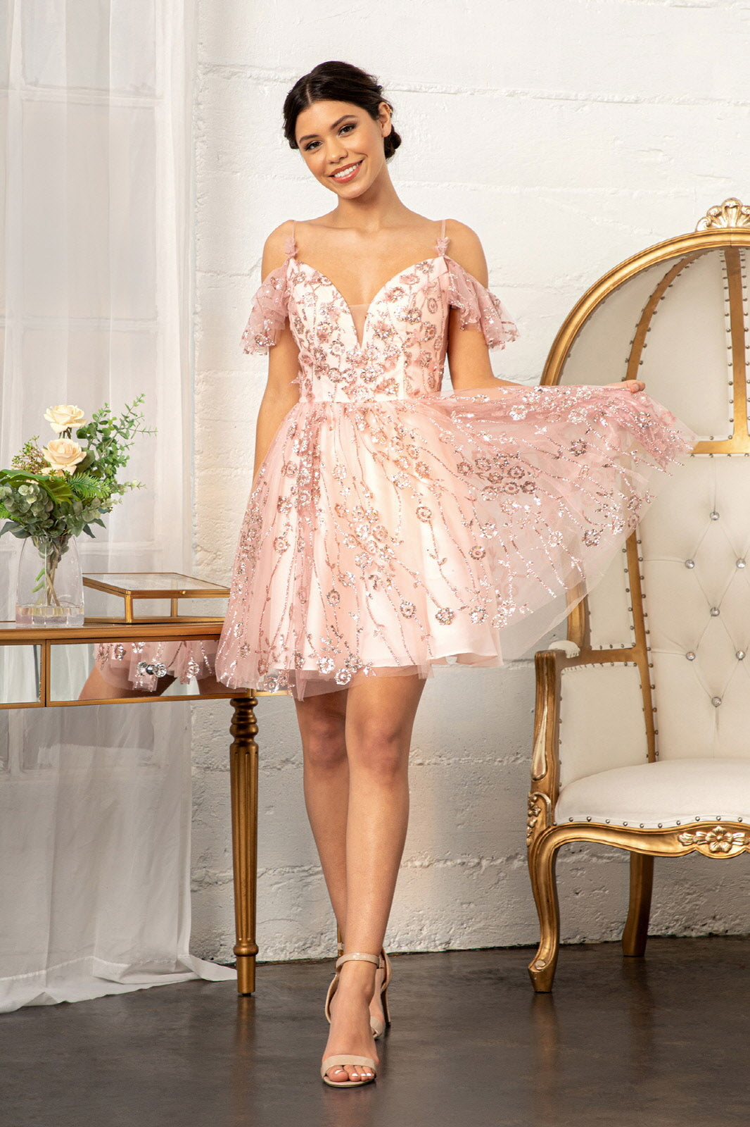 Embellished Short Cold Shoulder Dress by Elizabeth K GS1996 - product image 1