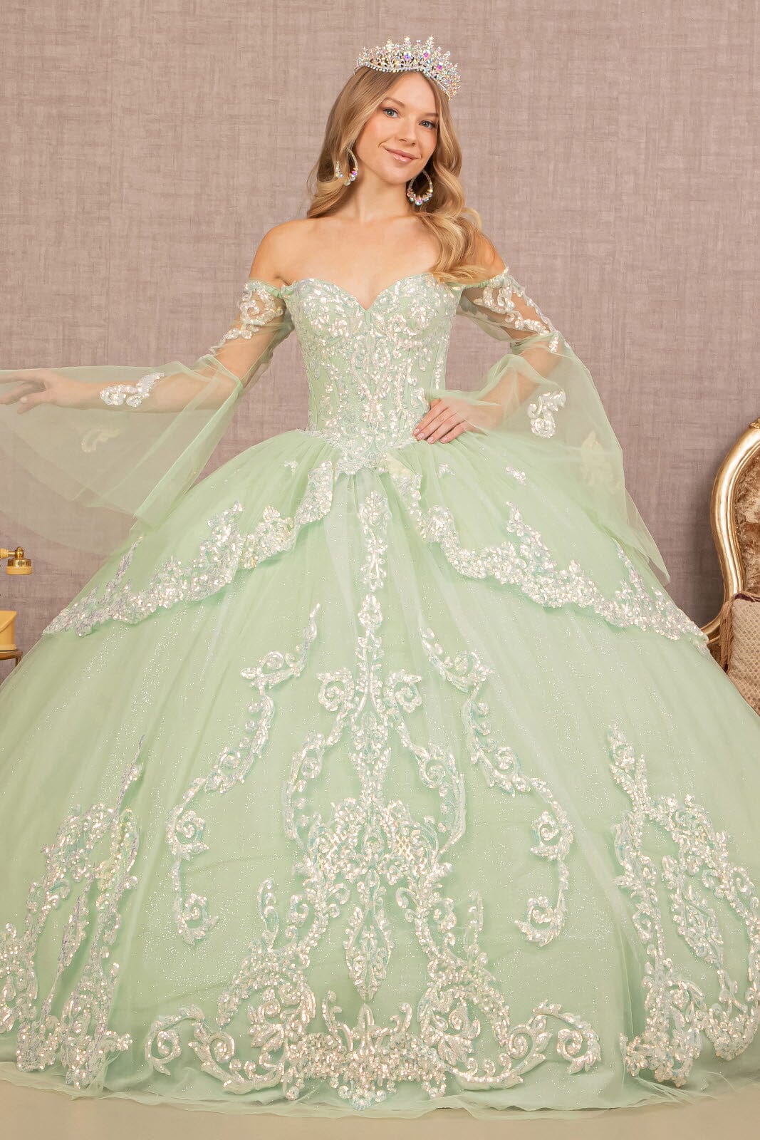 Embroidered Bell Sleeve Ball Gown by Elizabeth K GL3109 - product image 6