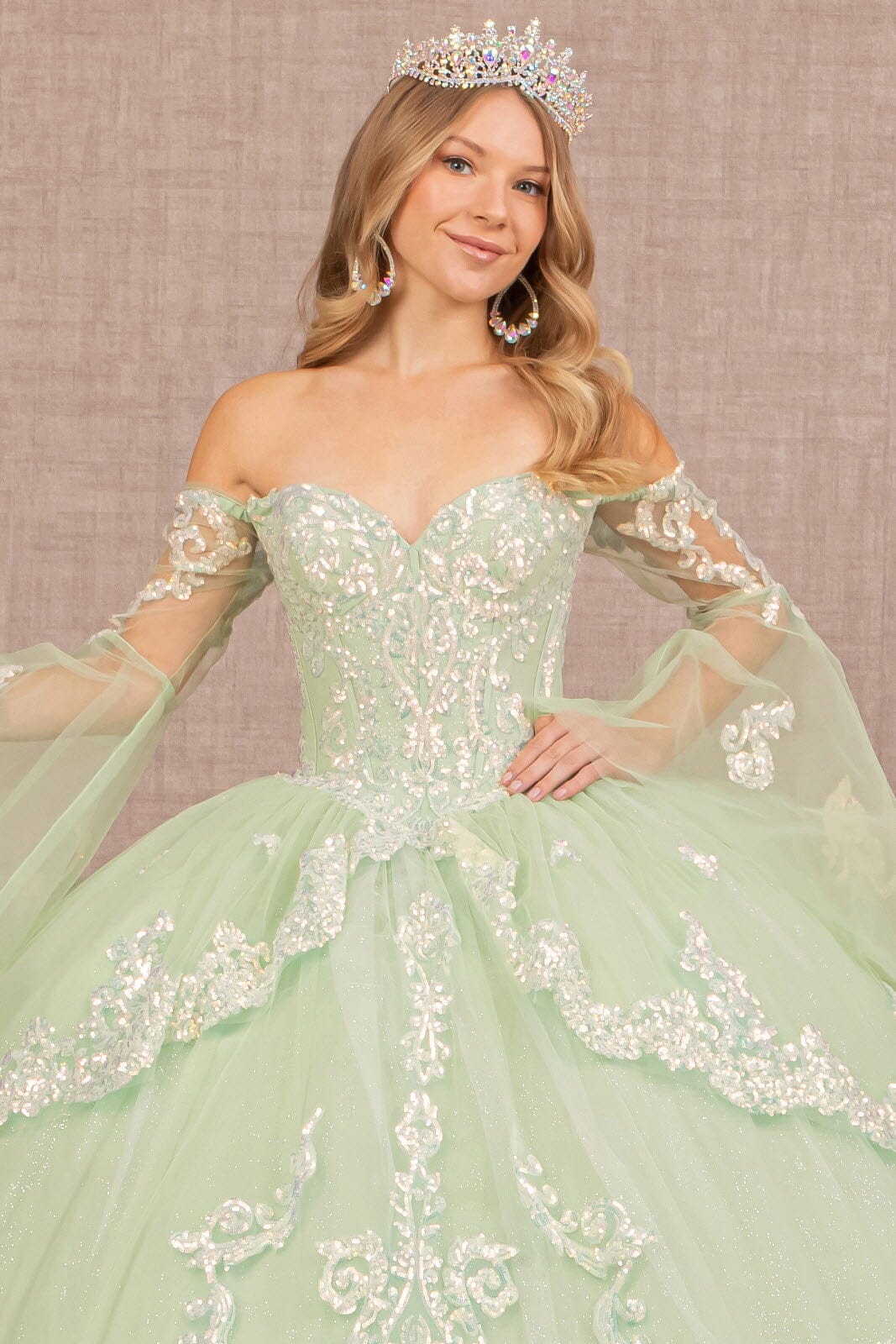 Embroidered Bell Sleeve Ball Gown by Elizabeth K GL3109 - product image 3