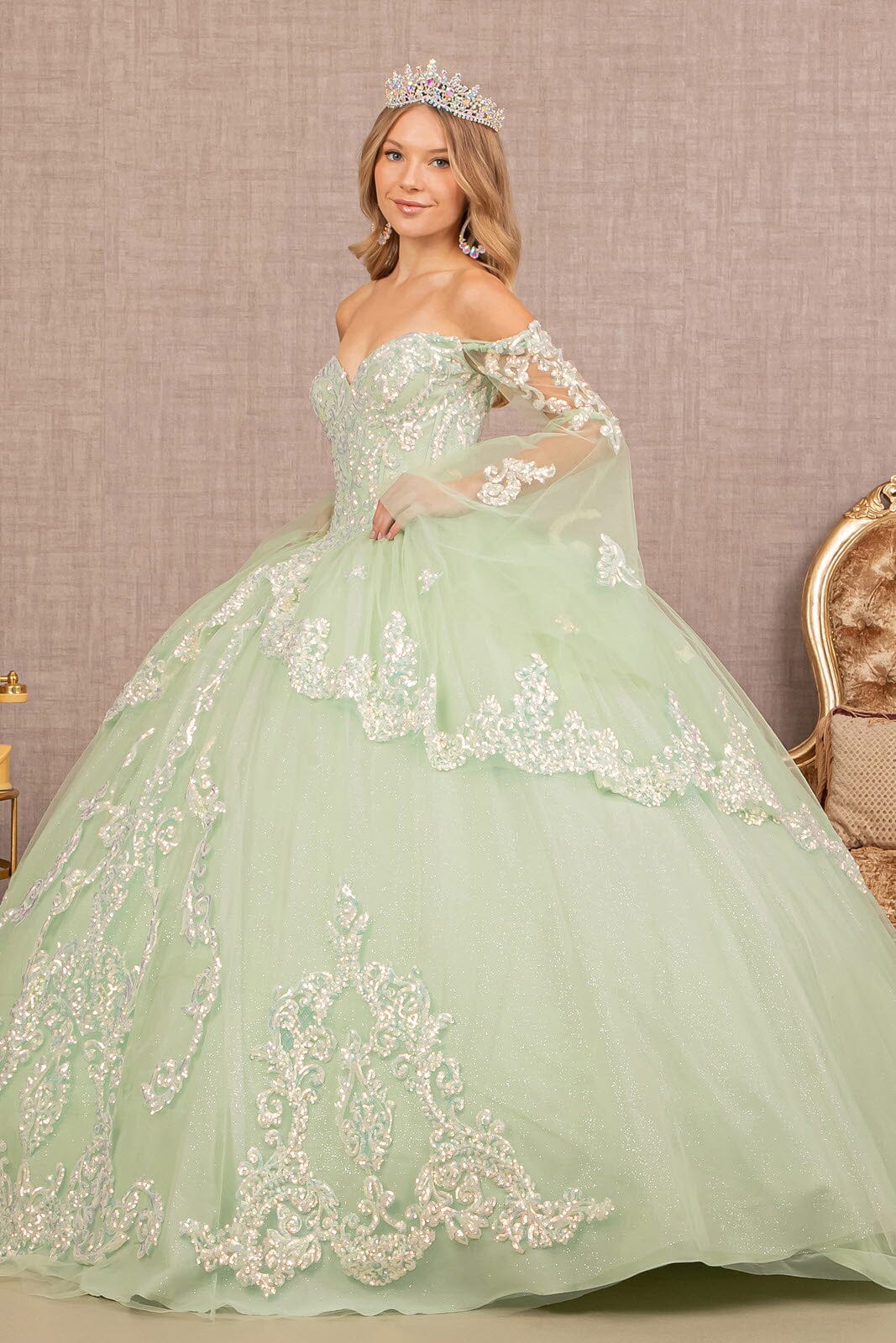 Embroidered Bell Sleeve Ball Gown by Elizabeth K GL3109 - product image 4