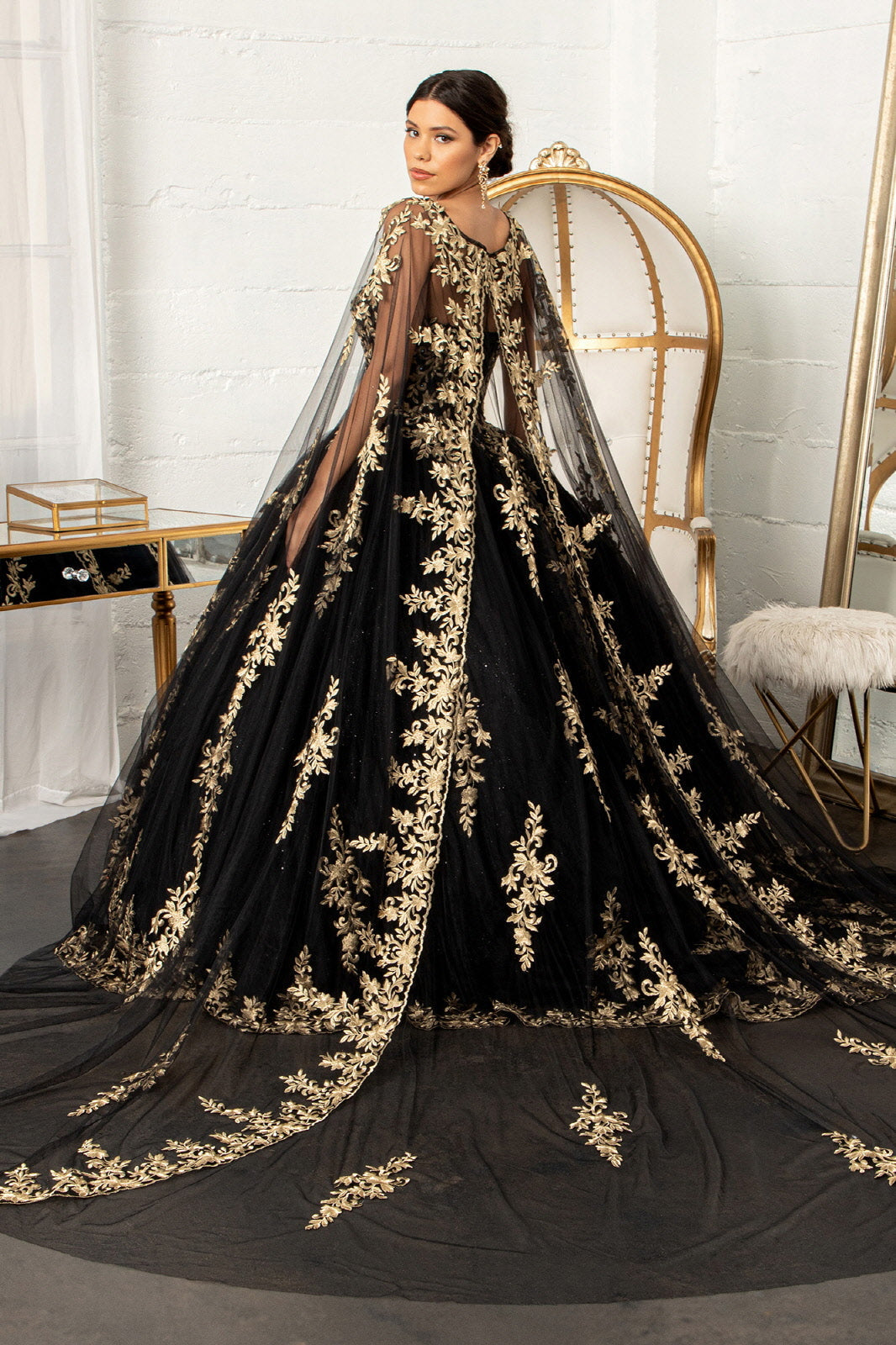 Embroidered Cape Ball Gown by Elizabeth K GL3016 - product image 1
