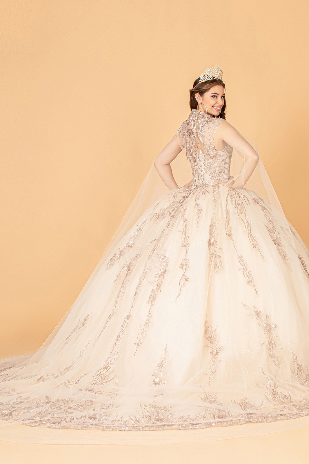 Embroidered Cape Ball Gown by Elizabeth K GL3076 - product image 2