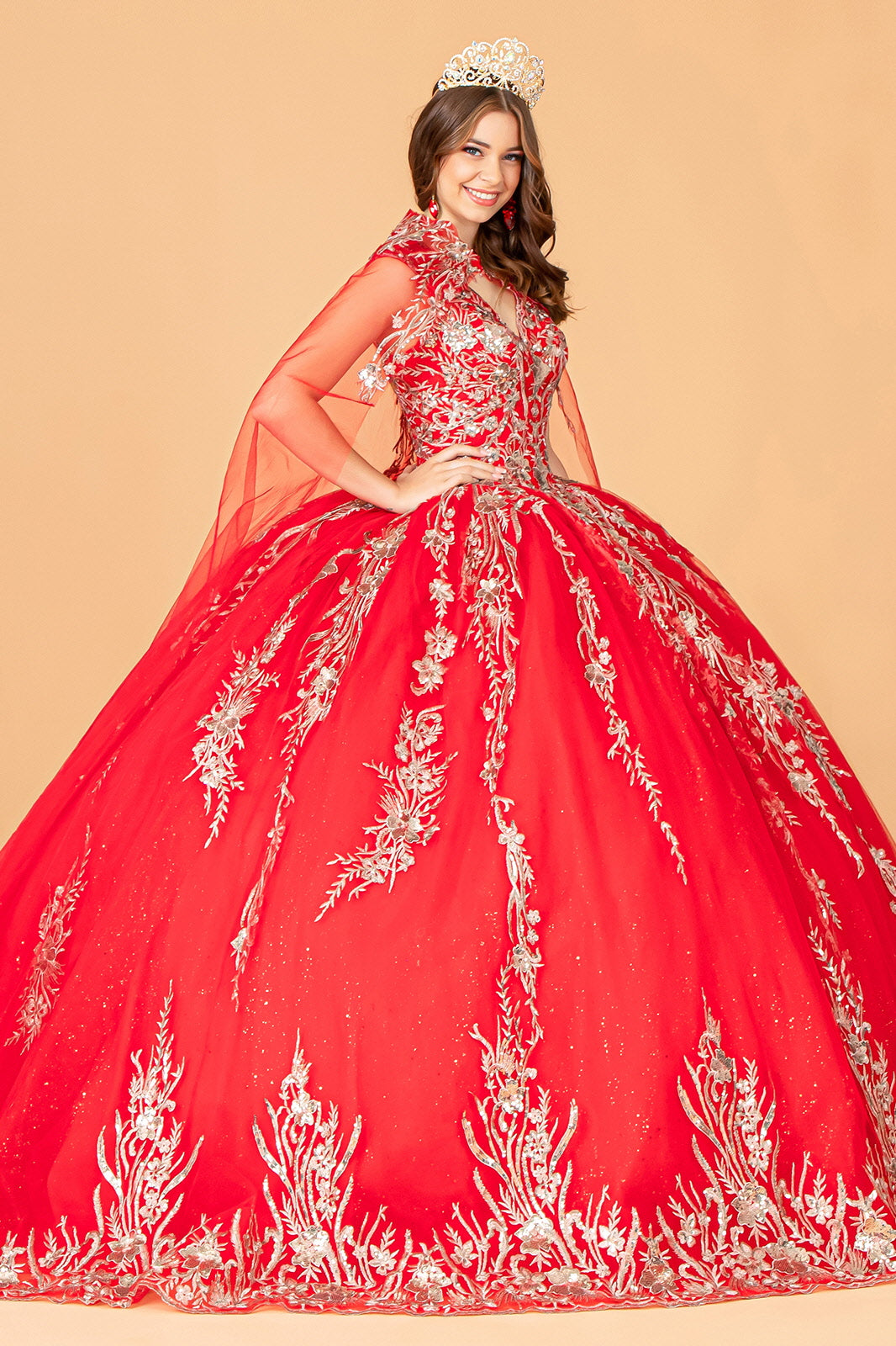 Embroidered Cape Ball Gown by Elizabeth K GL3076 - product image 7