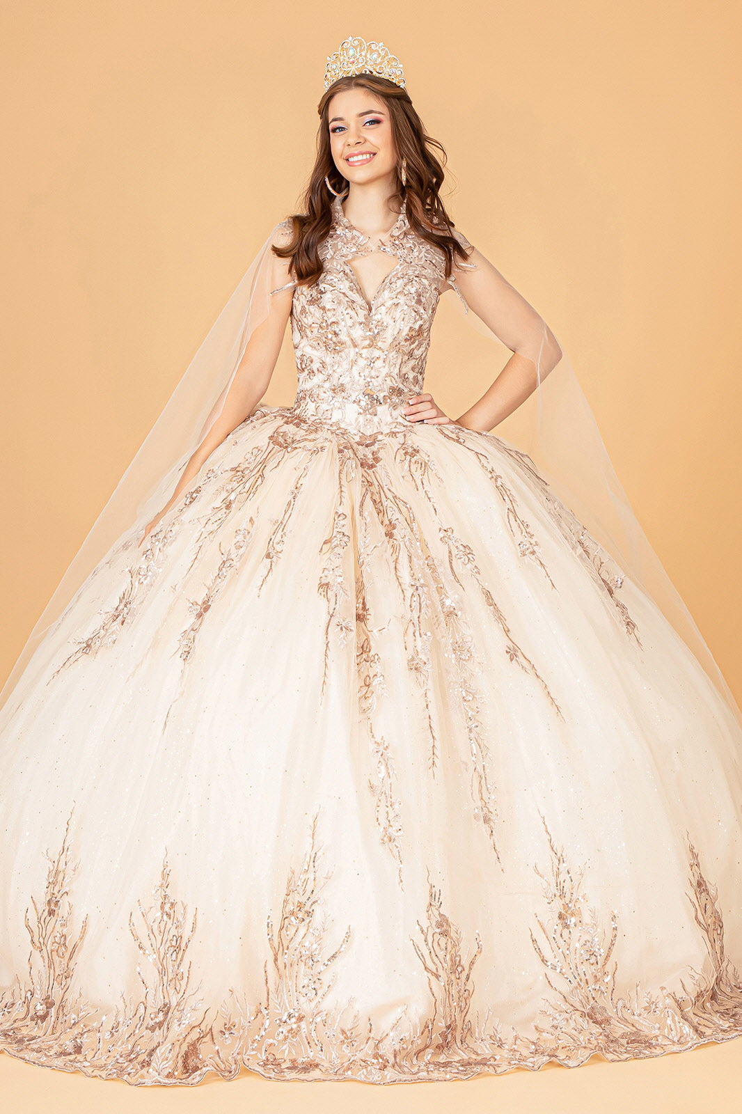 Embroidered Cape Ball Gown by Elizabeth K GL3076 - product image 1